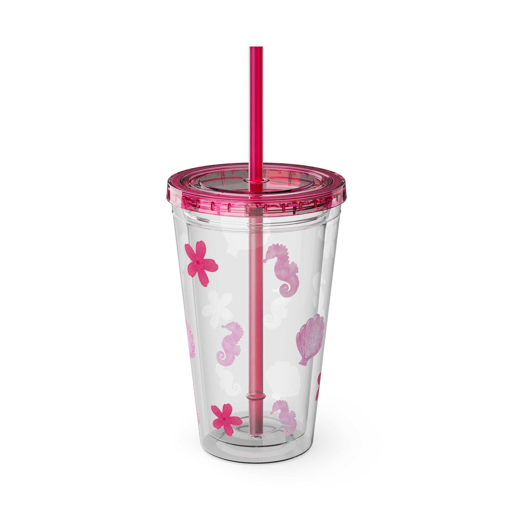 Pink Dream Clear Tumbler – 16oz Acrylic Cup with Flexible Straw – Aesthetic Reusable Tumbler for Iced Drinks, Rich Girls & Summer Baddies