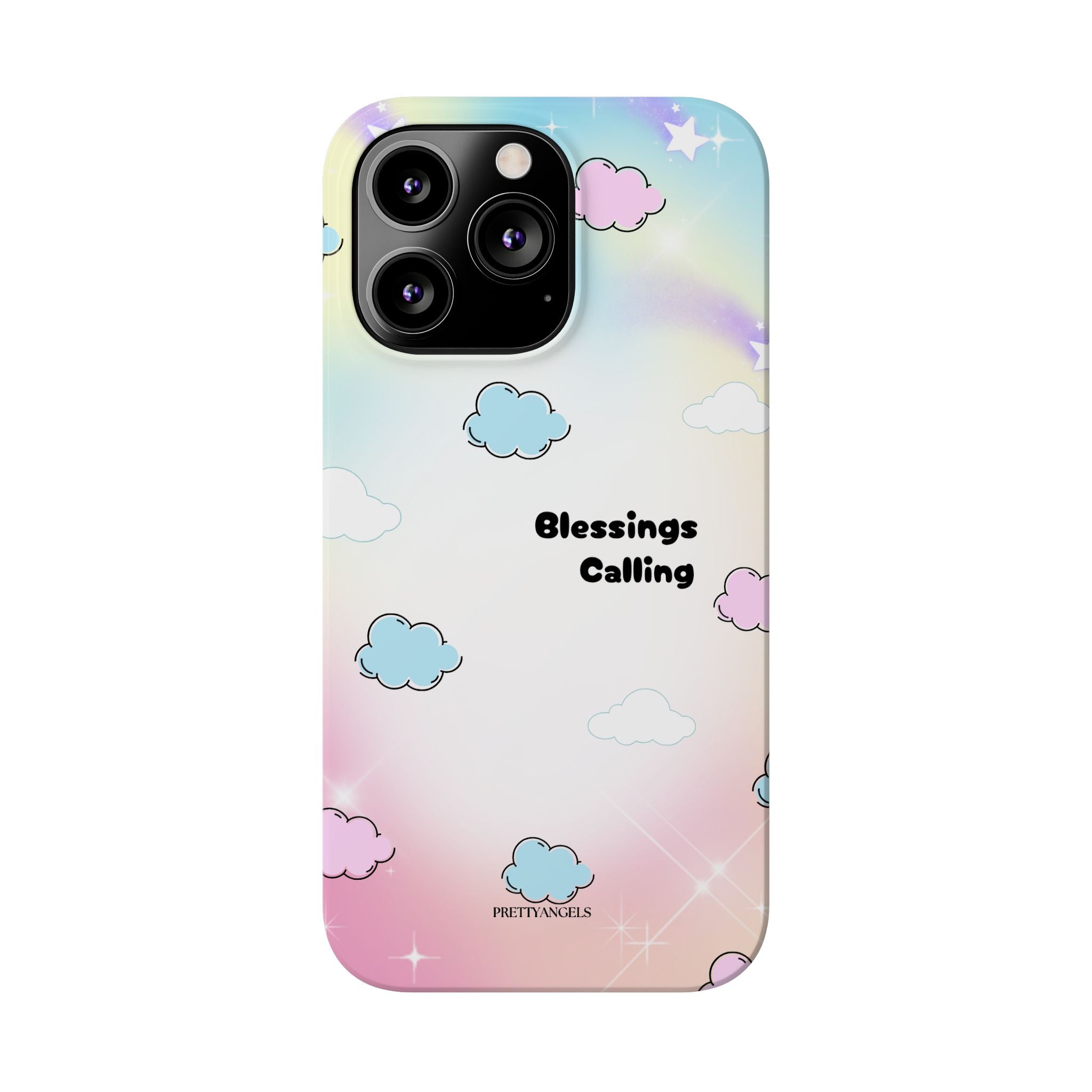 ‘Blessings Calling' Phone Case – Slim Lightweight Ombré Cover with Magical Pastel Clouds for Girly Girls & Faith-Filled Baddies - Cute Cloud Aesthetic, Phone Accessories, Gift for Friends, Pastel Theme Vibes, Cozy Magical Vibes