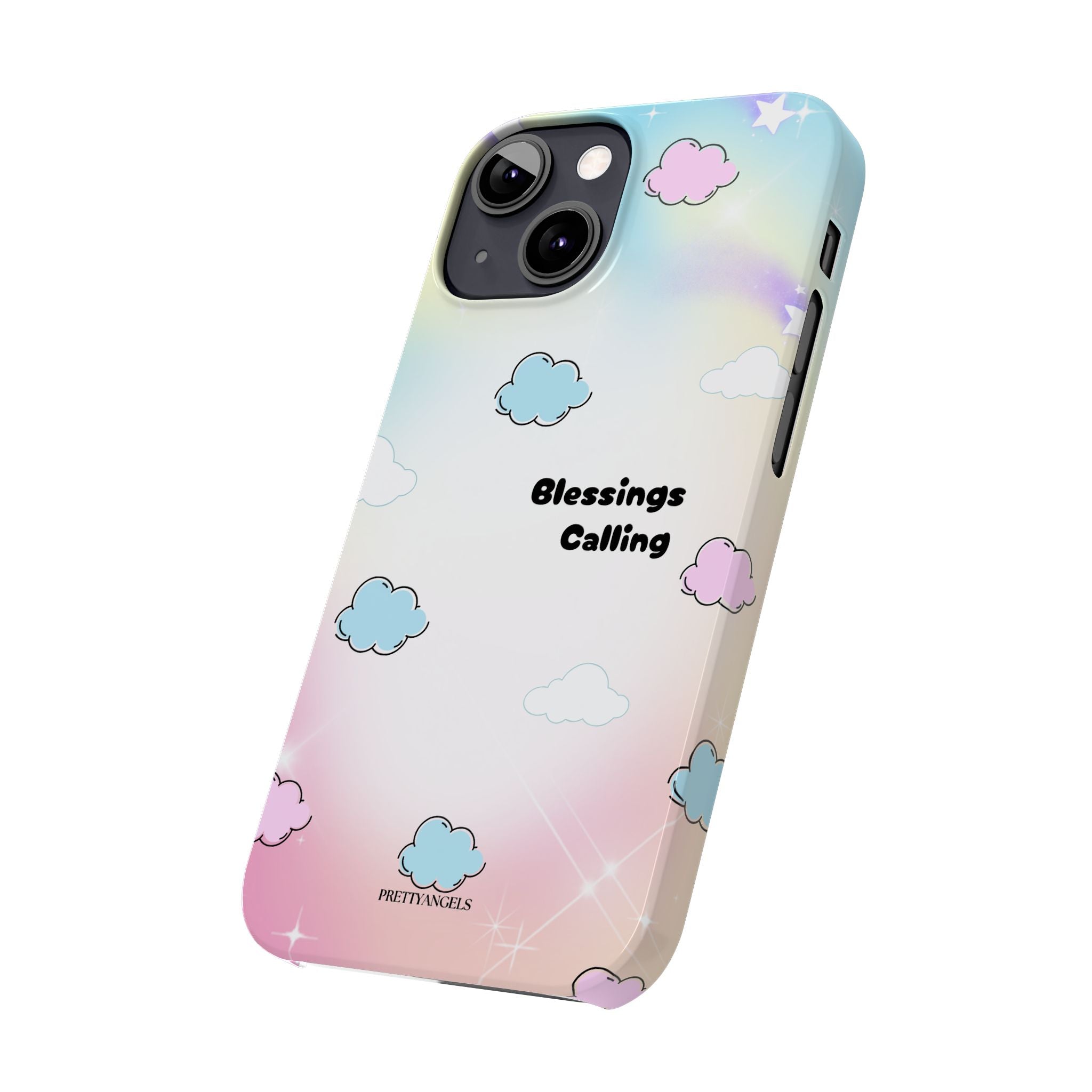 ‘Blessings Calling' Phone Case – Slim Lightweight Ombré Cover with Magical Pastel Clouds for Girly Girls & Faith-Filled Baddies - Cute Cloud Aesthetic, Phone Accessories, Gift for Friends, Pastel Theme Vibes, Cozy Magical Vibes