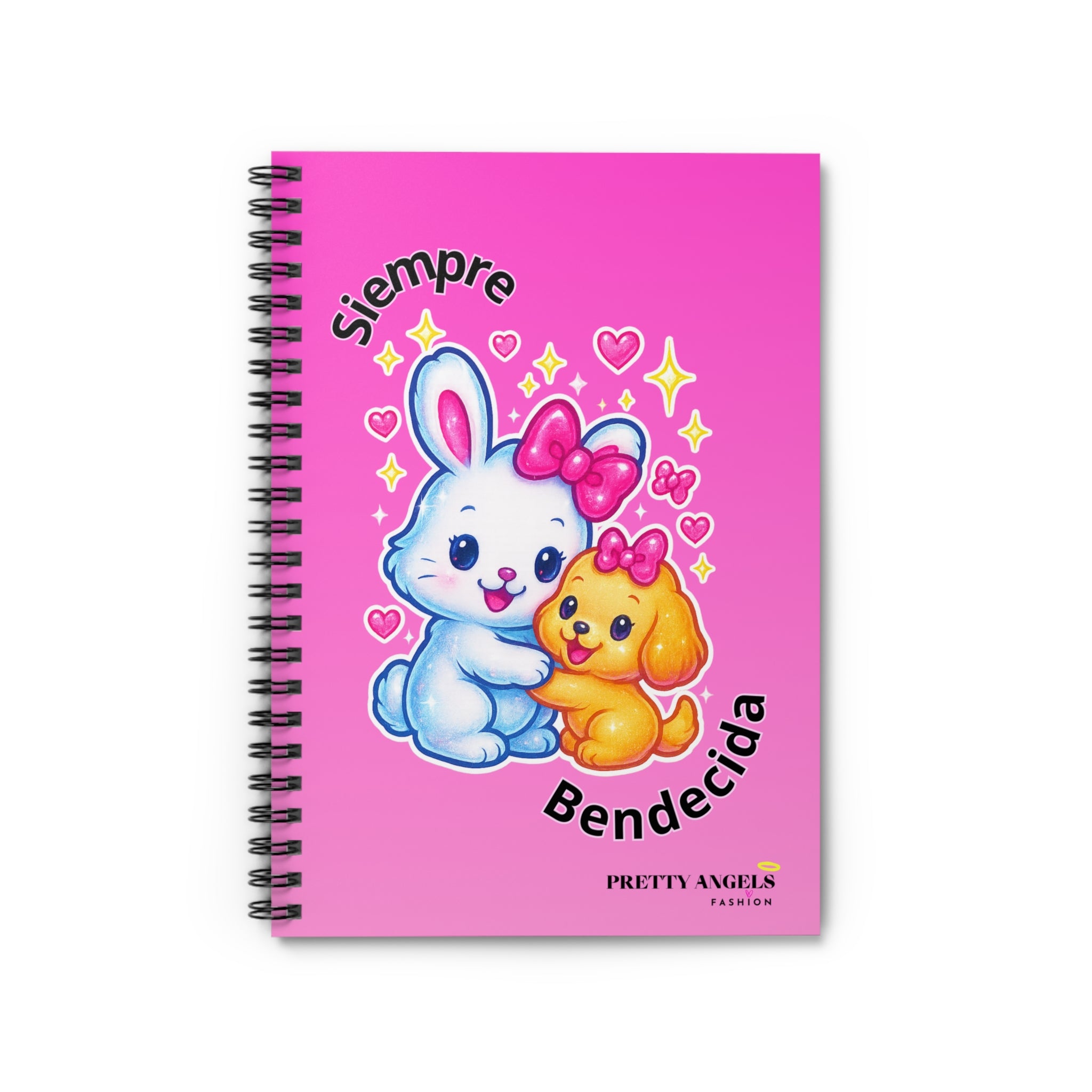 Siempre Bendecida Spiral Notebook | Kawaii Bunny & Puppy Journal | Lisa Frank Inspired Aesthetic Pink Notebook