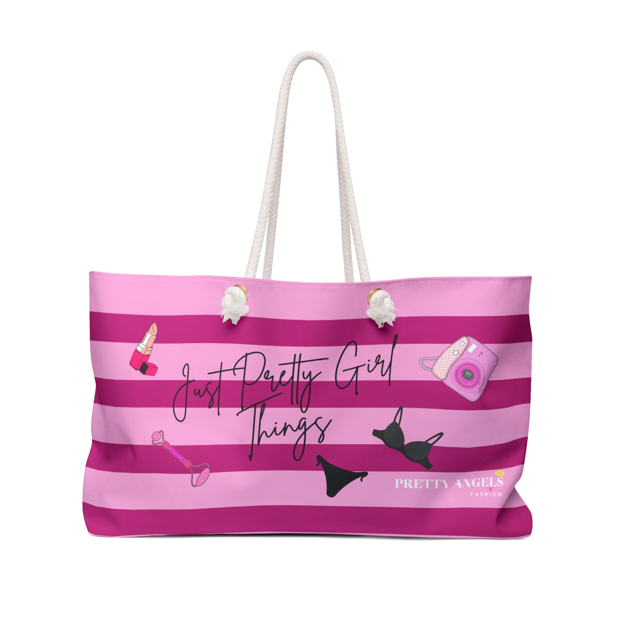 Just Pretty Girl Things Weekender Tote Bag - Barbiecore Pink Beach Bag for Glam Travel Baddies