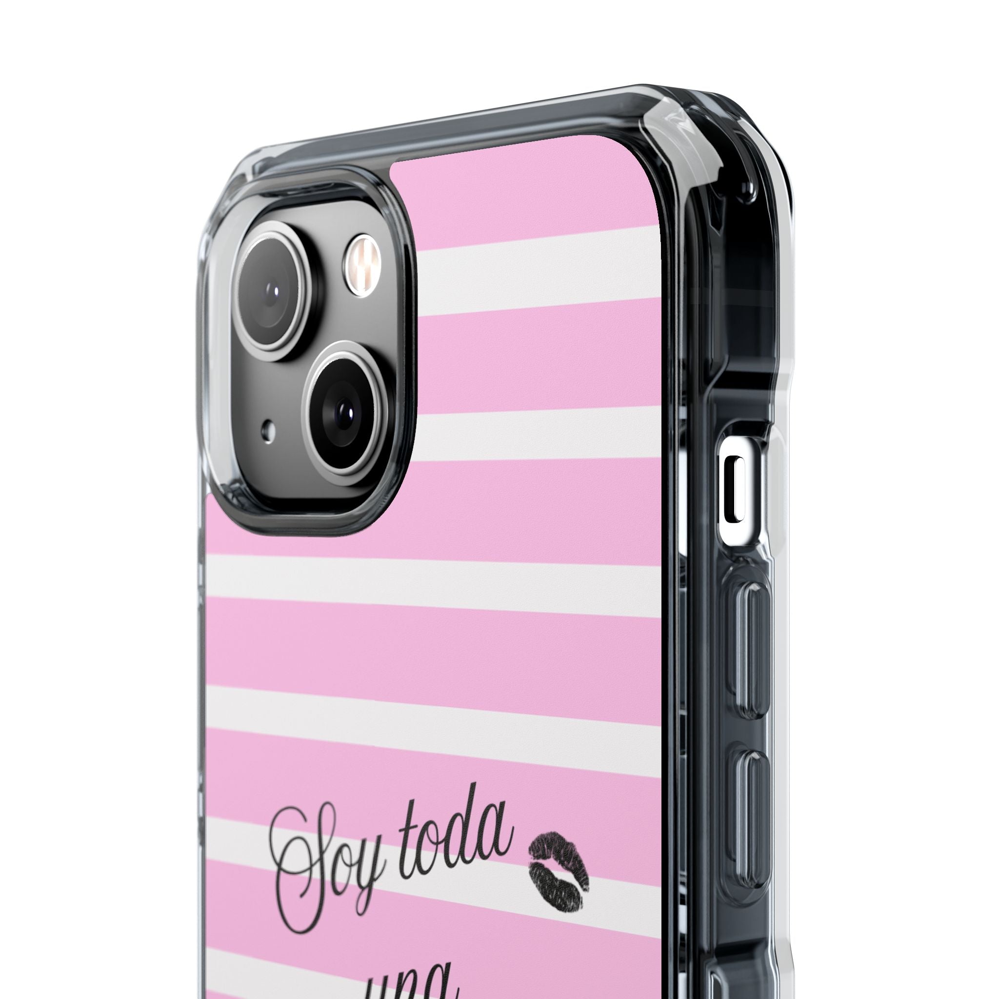 “Soy Toda Una Mamacita” MagSafe Clear Phone Case - Pink & White Striped | Latina Baddie Magnetic Impact Cover