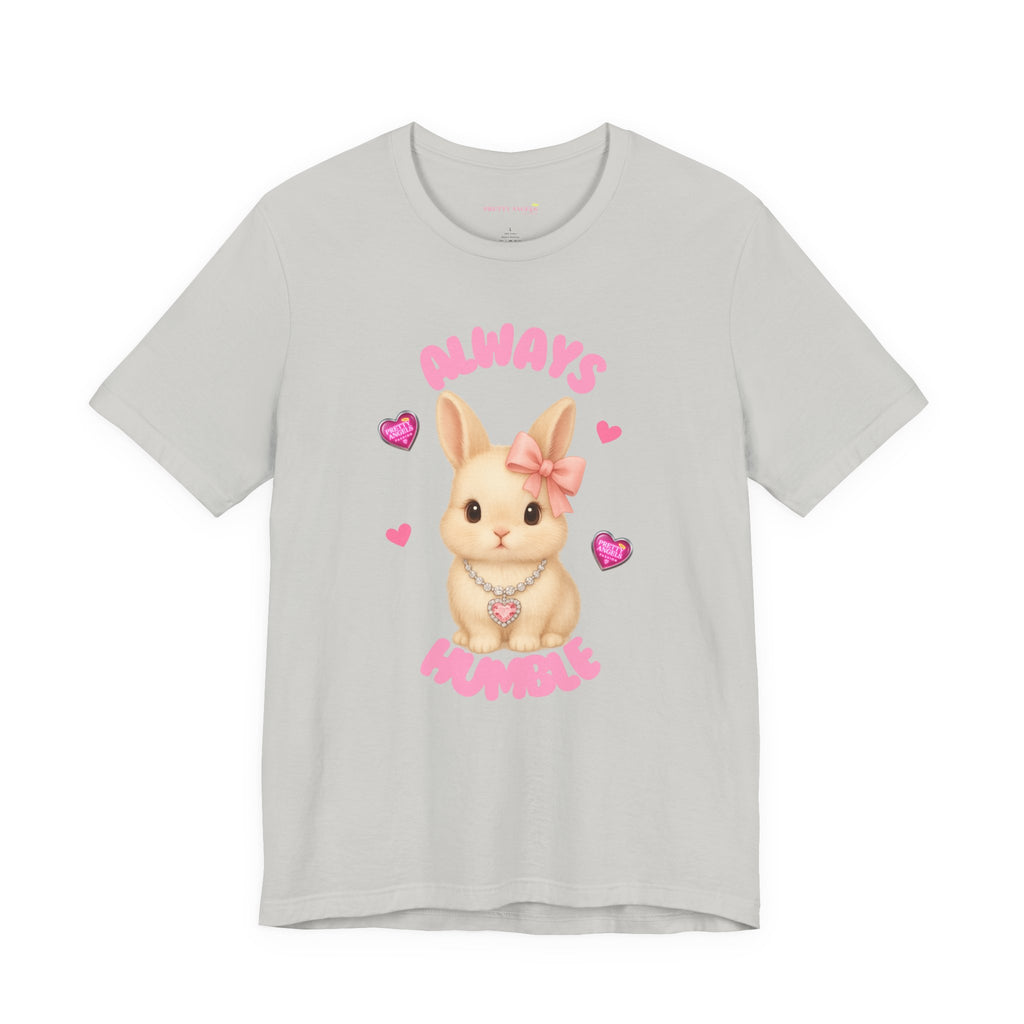 Always Humble Bunny T-Shirt – Cute Aesthetic Pink Bow Bunny Tee for Pretty Girls | 100% Airlume Cotton | Soft Lightweight Girly Shirt | Cute Pink Aesthetic Outfit