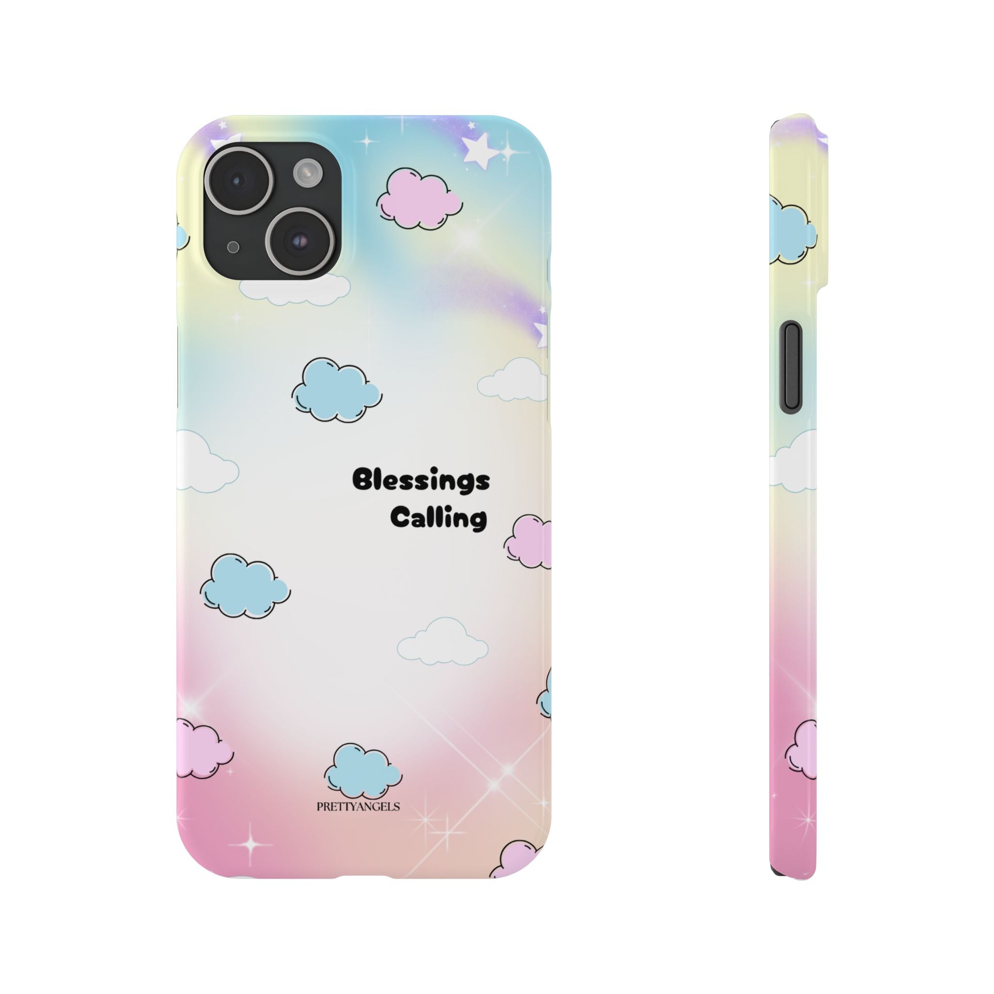 ‘Blessings Calling' Phone Case – Slim Lightweight Ombré Cover with Magical Pastel Clouds for Girly Girls & Faith-Filled Baddies - Cute Cloud Aesthetic, Phone Accessories, Gift for Friends, Pastel Theme Vibes, Cozy Magical Vibes
