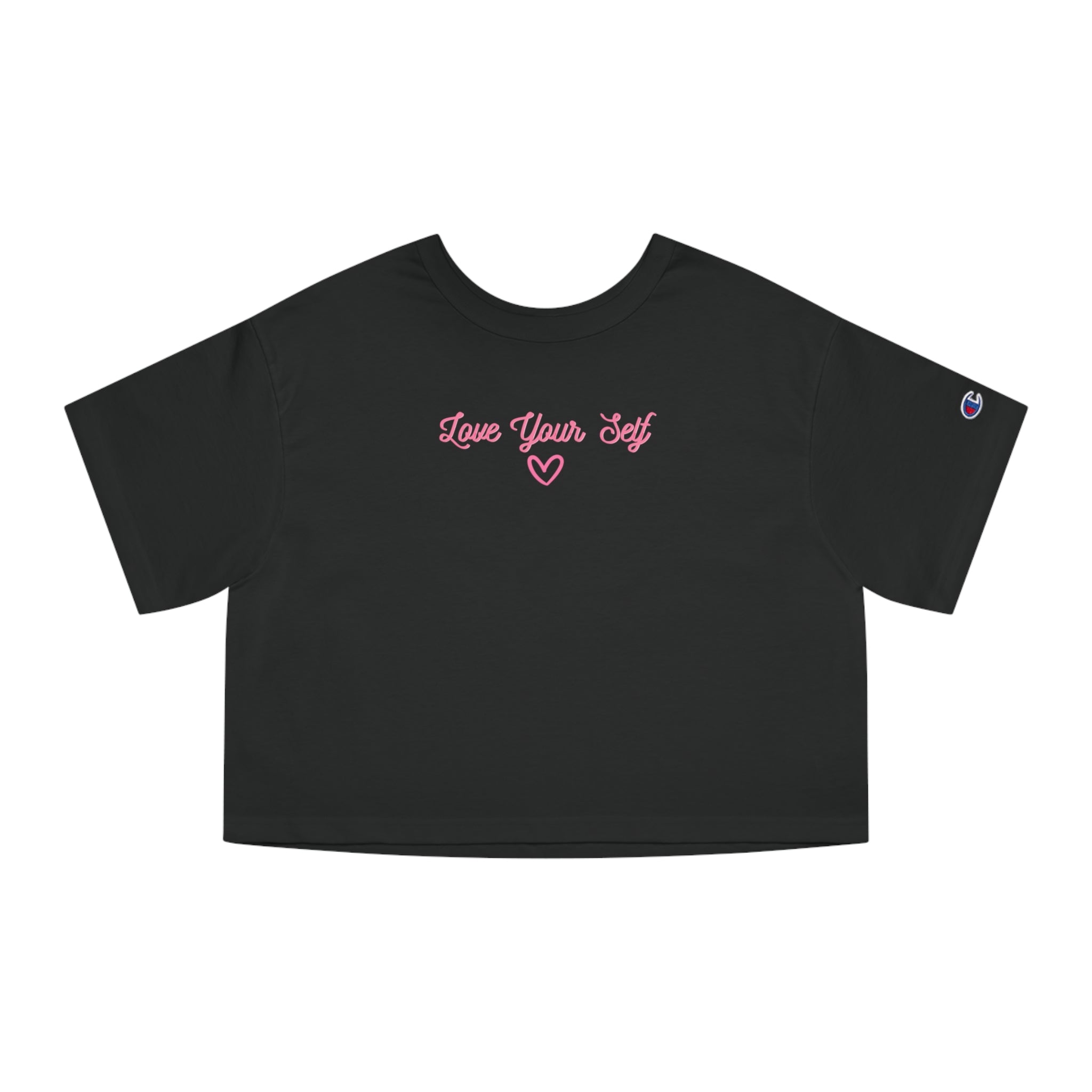 “Champion® Women’s Loose Cropped Tee – ‘Love Your Self’ Pink Cursive Minimalist Shirt | Cute Back-to-School Outfit for Teen Girls & Soft Girl Aesthetic”
