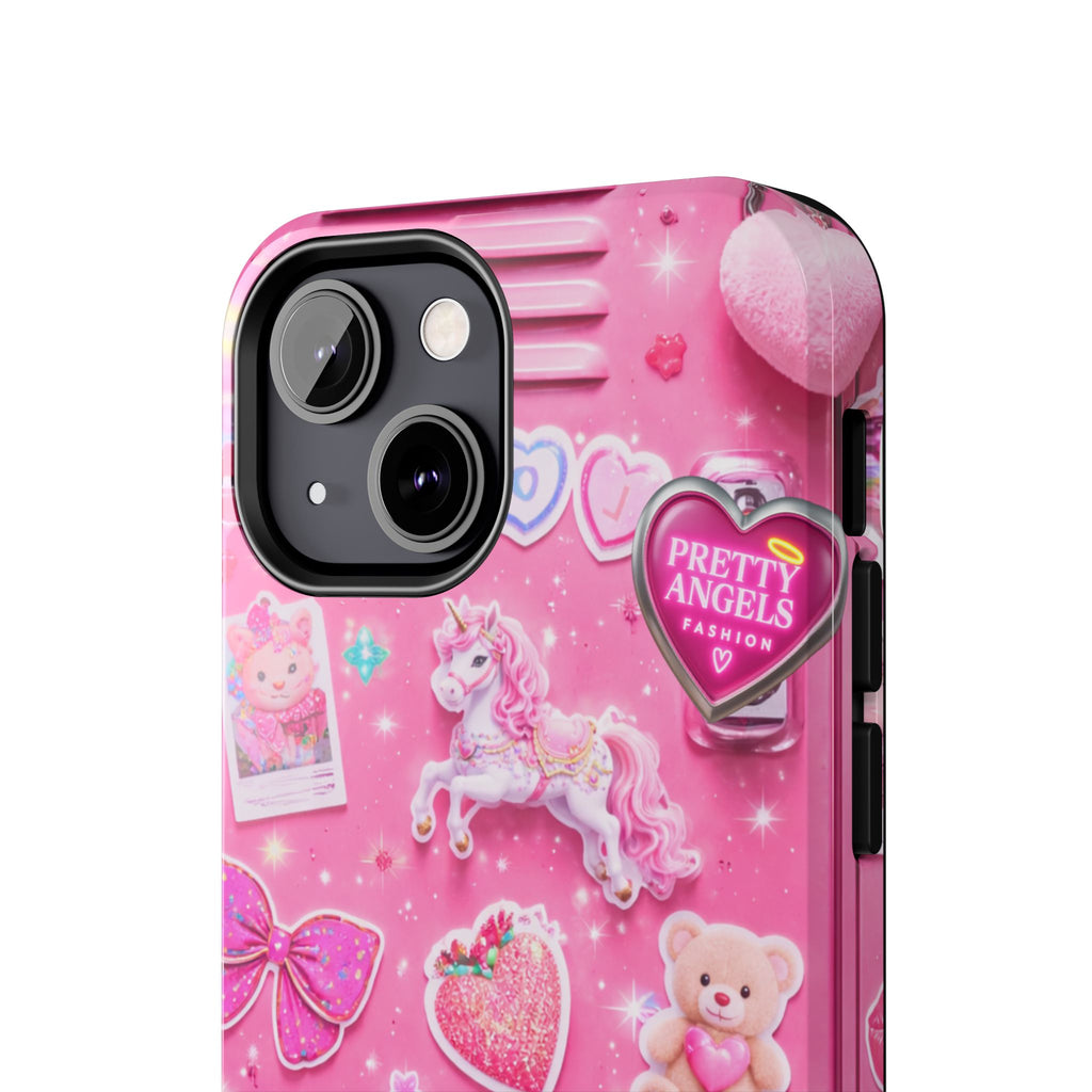 Girly Pink Locker Nostalgia with Hearts & Teddy Bear Tough Phone Case