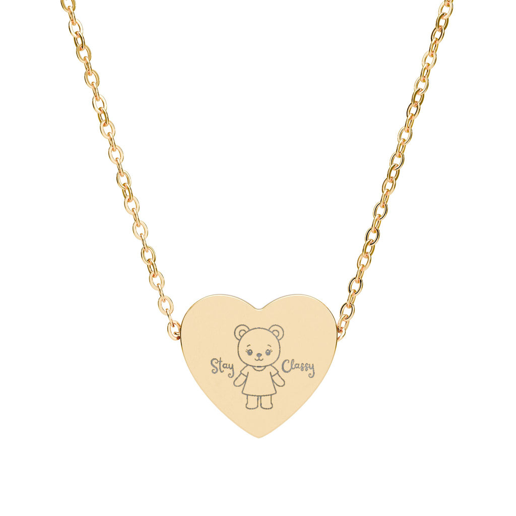 Stay Classy Teddy Bear Heart Necklace — Engraved Pendant