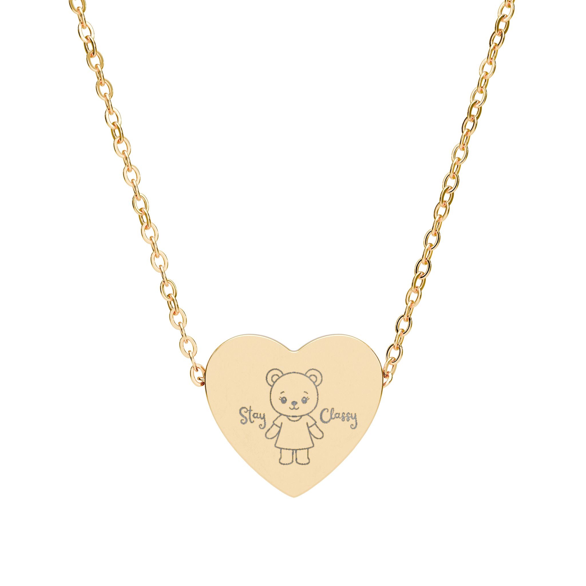 Stay Classy Teddy Bear Heart Necklace — Engraved Pendant