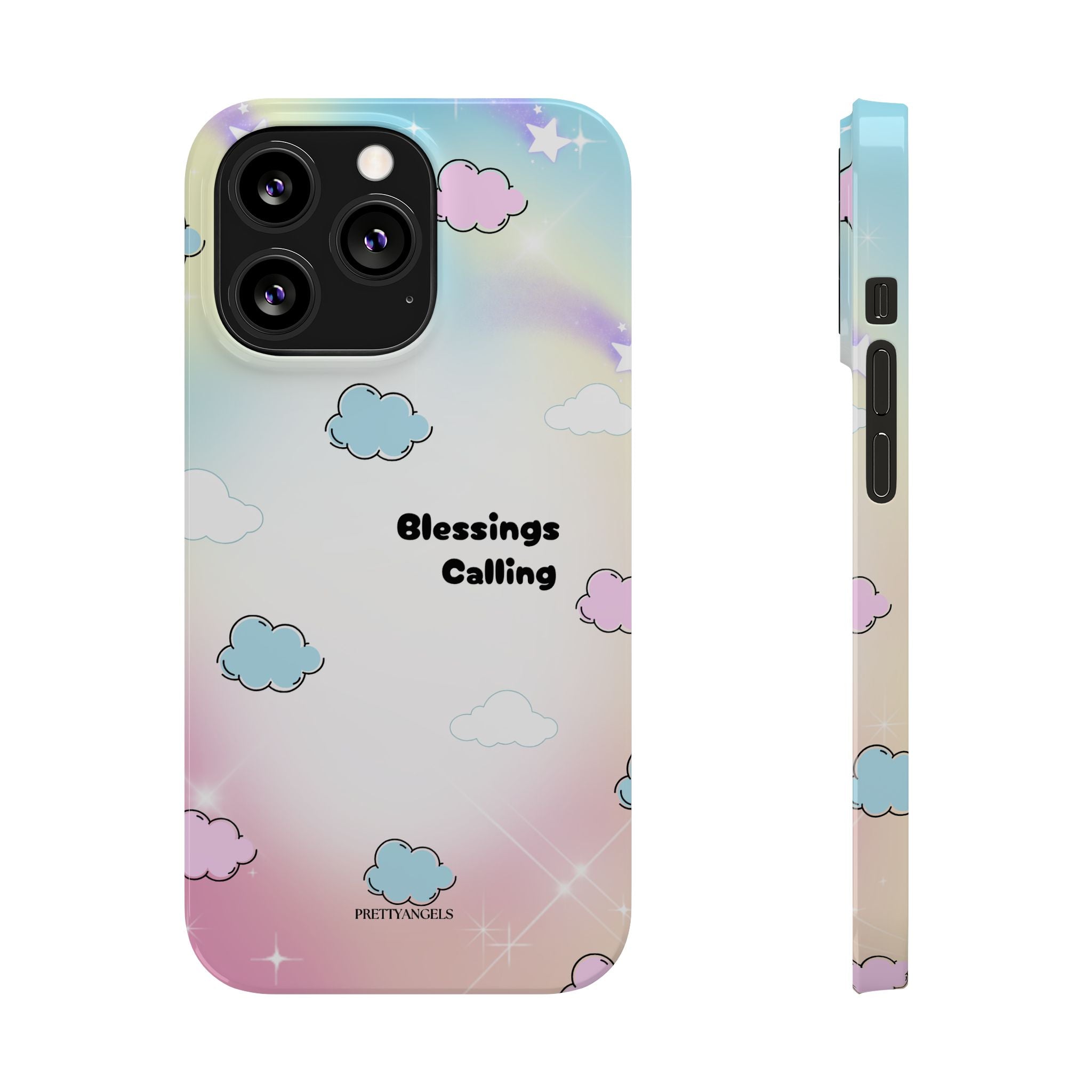 ‘Blessings Calling' Phone Case – Slim Lightweight Ombré Cover with Magical Pastel Clouds for Girly Girls & Faith-Filled Baddies - Cute Cloud Aesthetic, Phone Accessories, Gift for Friends, Pastel Theme Vibes, Cozy Magical Vibes