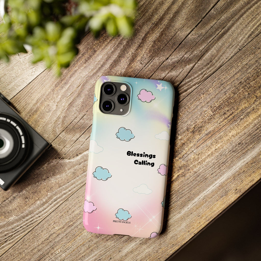 ‘Blessings Calling' Phone Case – Slim Lightweight Ombré Cover with Magical Pastel Clouds for Girly Girls & Faith-Filled Baddies - Cute Cloud Aesthetic, Phone Accessories, Gift for Friends, Pastel Theme Vibes, Cozy Magical Vibes