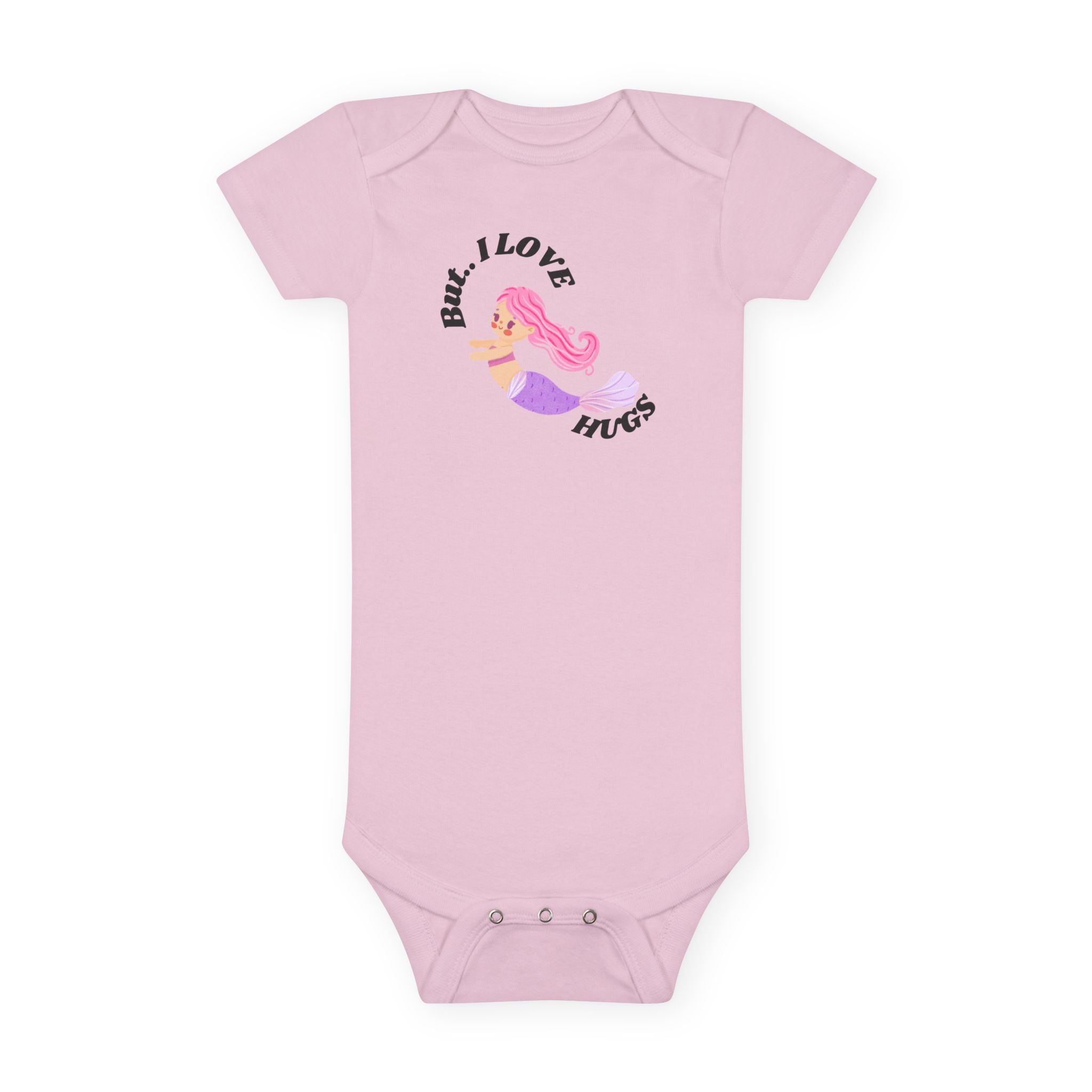 “Cute Baby Girl Mermaid Onesie – ‘But… I LOVE HUGS’ | Gerber® Organic Bodysuit – Perfect Baby Shower Gift for Girl Moms”