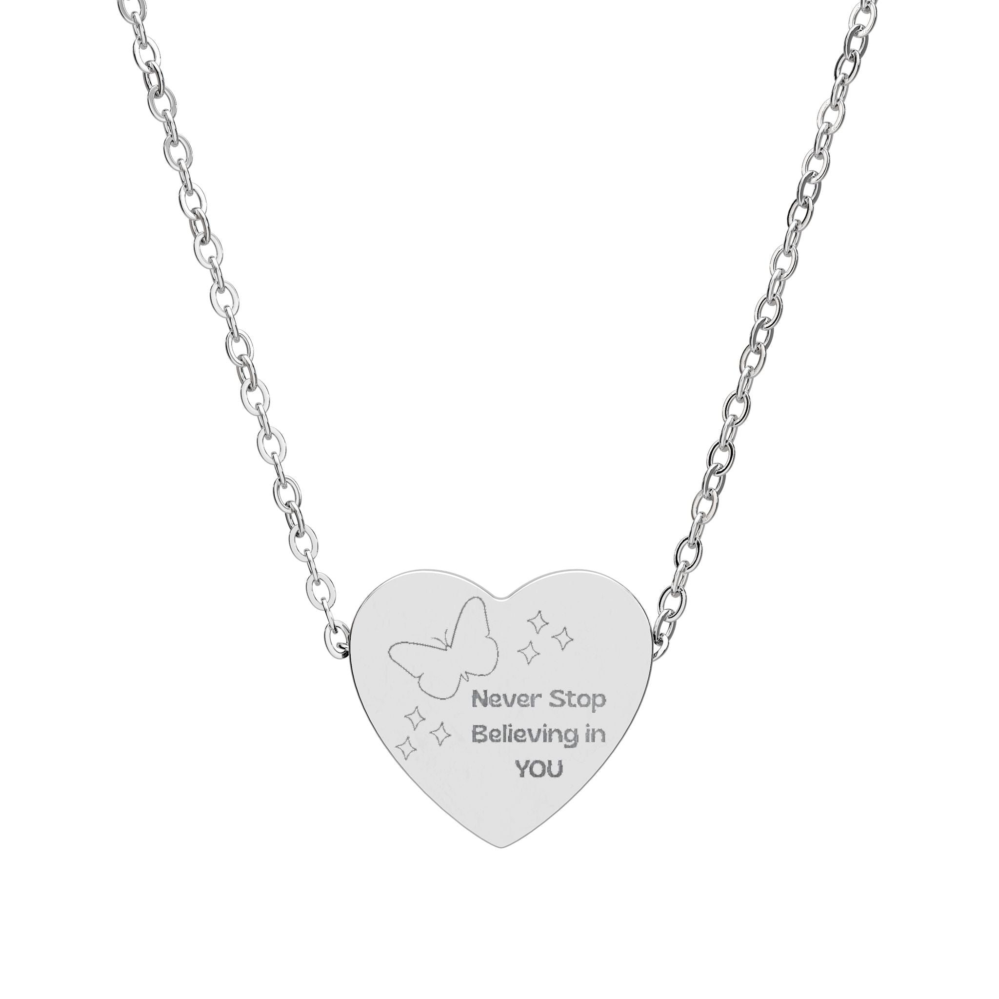 Never Stop Believing in You Butterfly Necklace – Minimalist Outline Pendant with Sparkle Accents | Dainty Inspirational Jewelry for Girls | Silver & Rose Gold