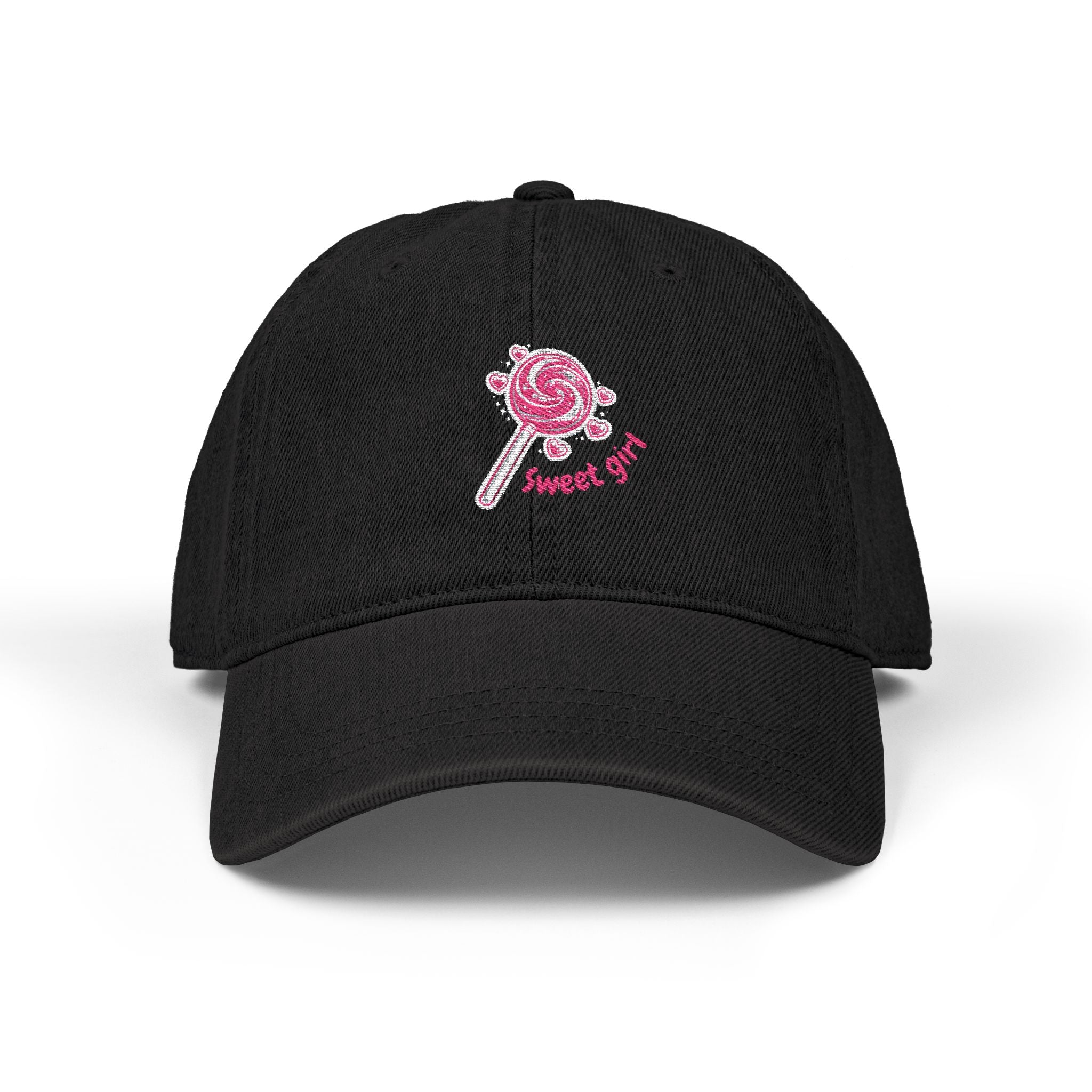 Sweet Girl Denim Hat — Embroidered Lollipop Heart Patch