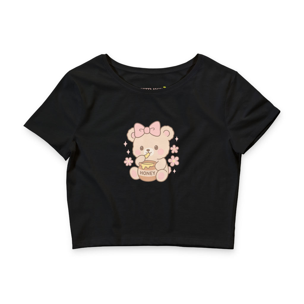 Cute Honey Bear Crop Tee — Kawaii Pastel Graphic Top for Girls