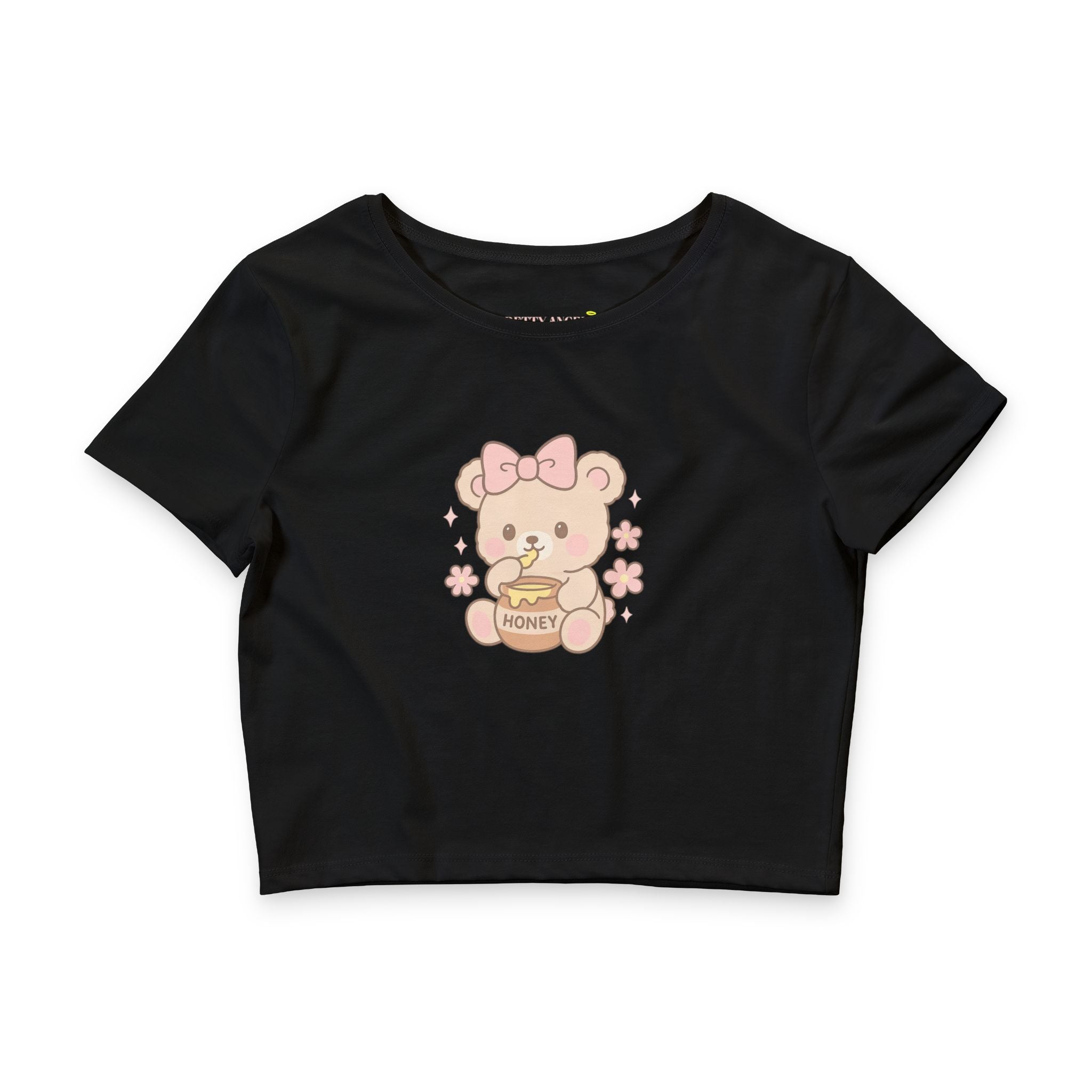 Cute Honey Bear Crop Tee — Kawaii Pastel Graphic Top for Girls
