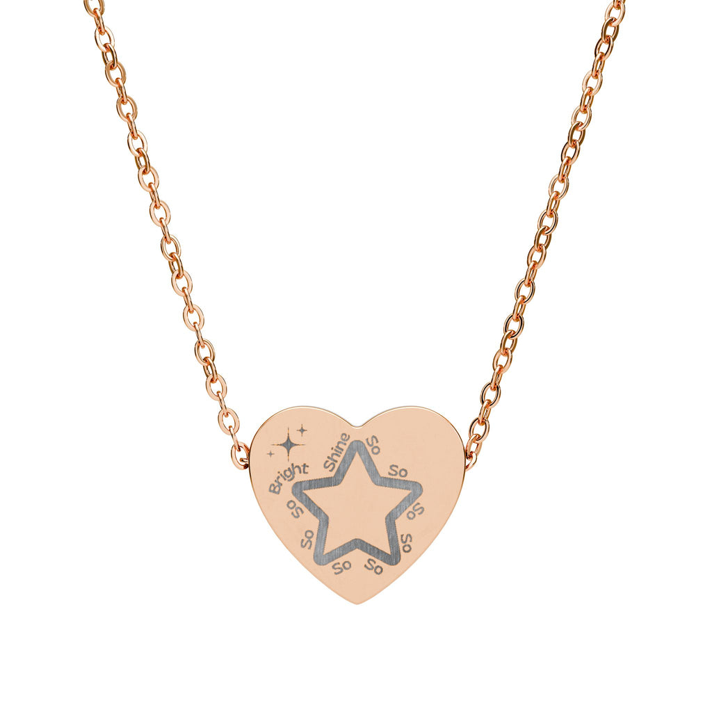 Engraved Heart Necklace — 'Shine So So So… Bright' Star Design