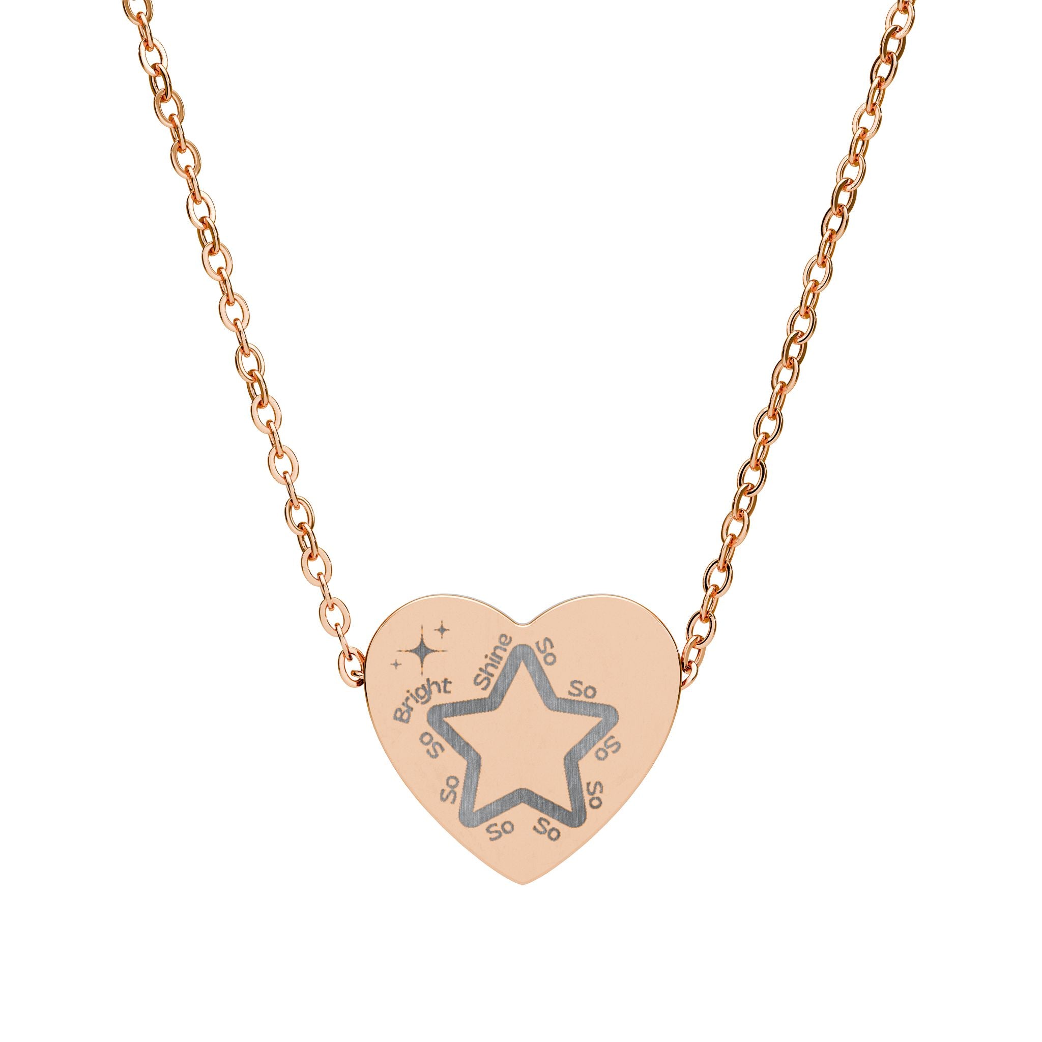 Engraved Heart Necklace — 'Shine So So So… Bright' Star Design
