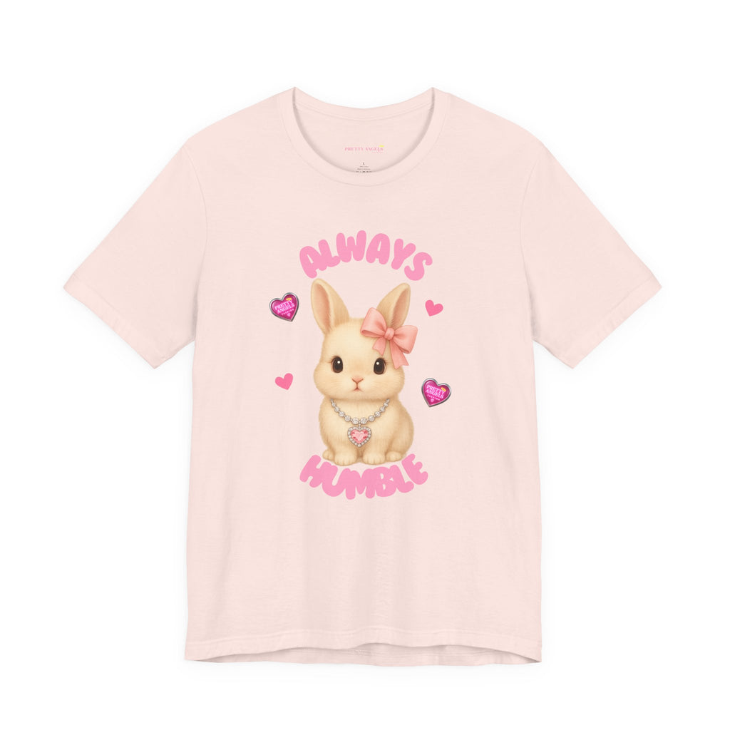 Always Humble Bunny T-Shirt – Cute Aesthetic Pink Bow Bunny Tee for Pretty Girls | 100% Airlume Cotton | Soft Lightweight Girly Shirt | Cute Pink Aesthetic Outfit