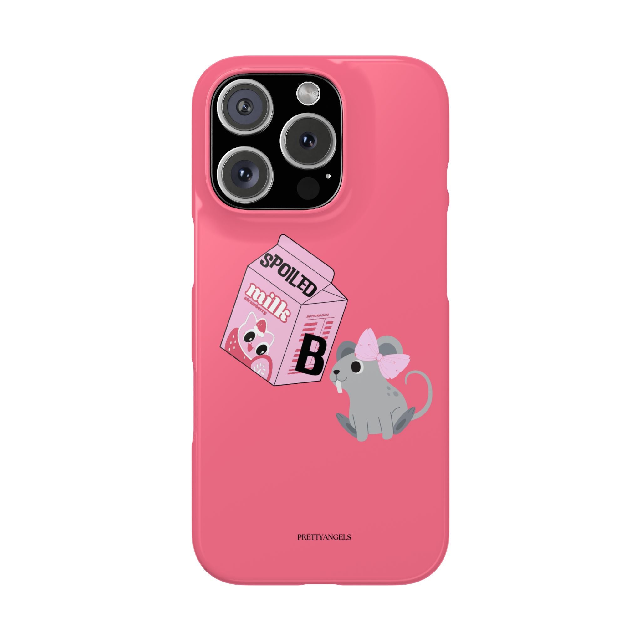 “Spoiled Brat Peachy Phone Case - Slim Cute Baby Rat & Pink Milk Carton Protective Cover for Girly Princesses” - Teenage Girl Accessories, Trendy Phone Covers for Girls