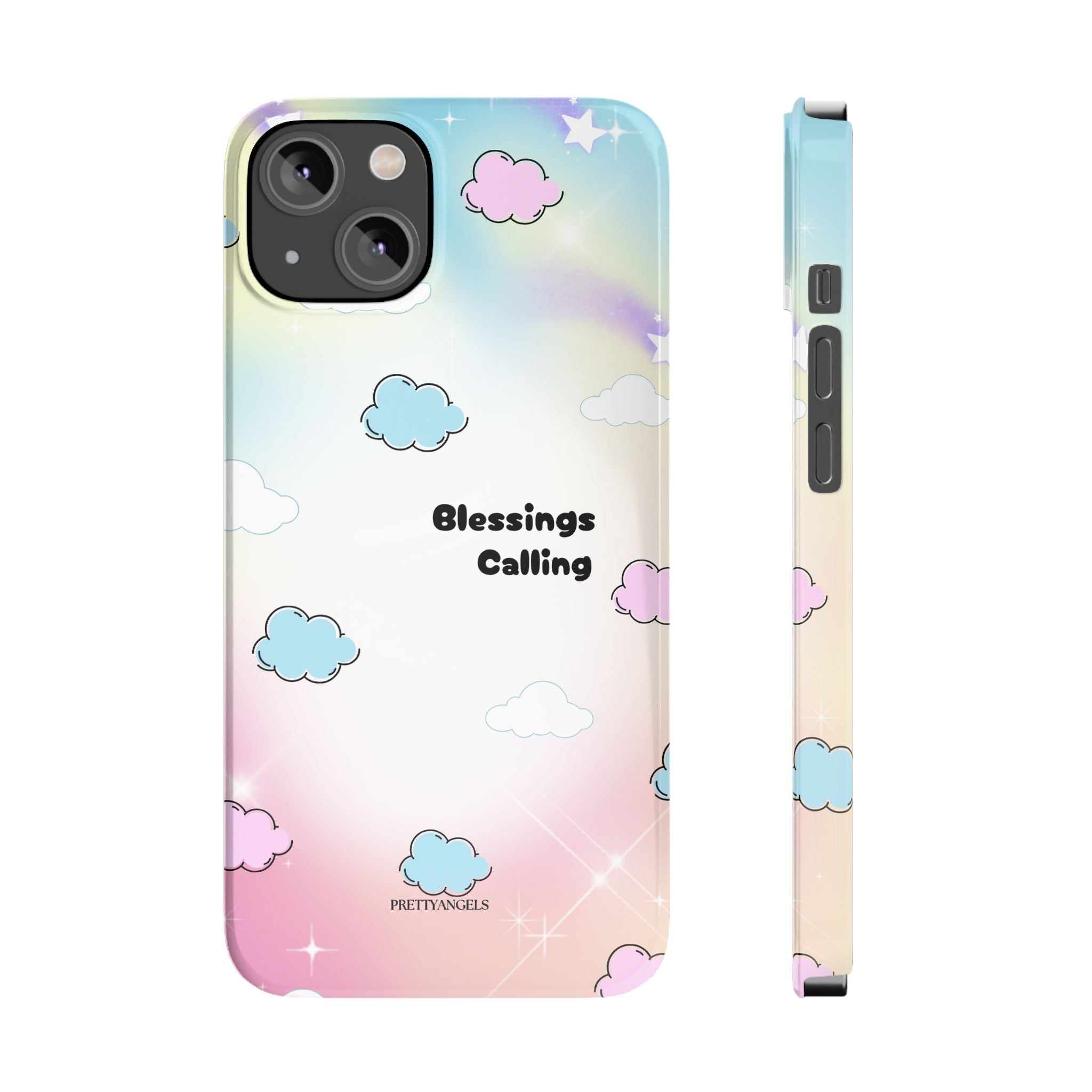 ‘Blessings Calling' Phone Case – Slim Lightweight Ombré Cover with Magical Pastel Clouds for Girly Girls & Faith-Filled Baddies - Cute Cloud Aesthetic, Phone Accessories, Gift for Friends, Pastel Theme Vibes, Cozy Magical Vibes