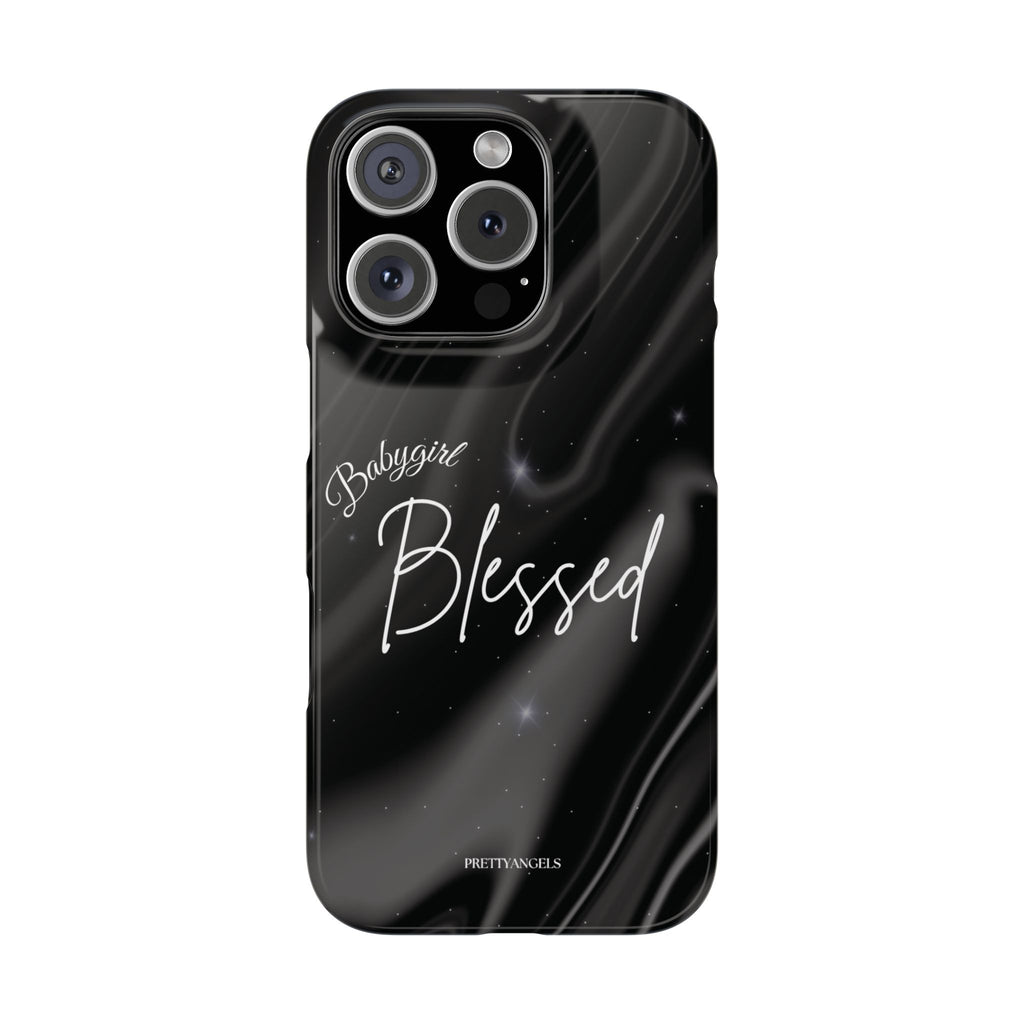 Blessed Babygirl Black Luxe Phone Case - Slim Lightweight & Protective for Rich Feminine Aesthetic Girls