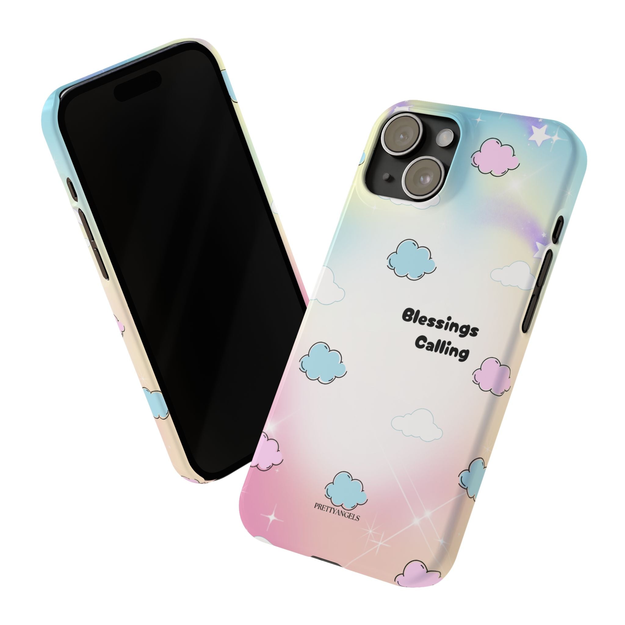 ‘Blessings Calling' Phone Case – Slim Lightweight Ombré Cover with Magical Pastel Clouds for Girly Girls & Faith-Filled Baddies - Cute Cloud Aesthetic, Phone Accessories, Gift for Friends, Pastel Theme Vibes, Cozy Magical Vibes