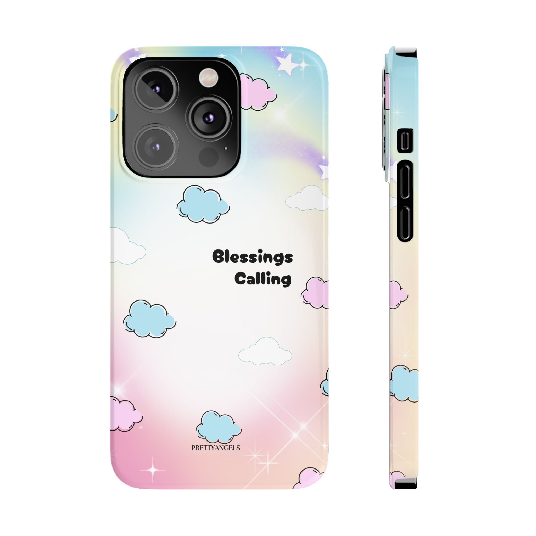 ‘Blessings Calling' Phone Case – Slim Lightweight Ombré Cover with Magical Pastel Clouds for Girly Girls & Faith-Filled Baddies - Cute Cloud Aesthetic, Phone Accessories, Gift for Friends, Pastel Theme Vibes, Cozy Magical Vibes