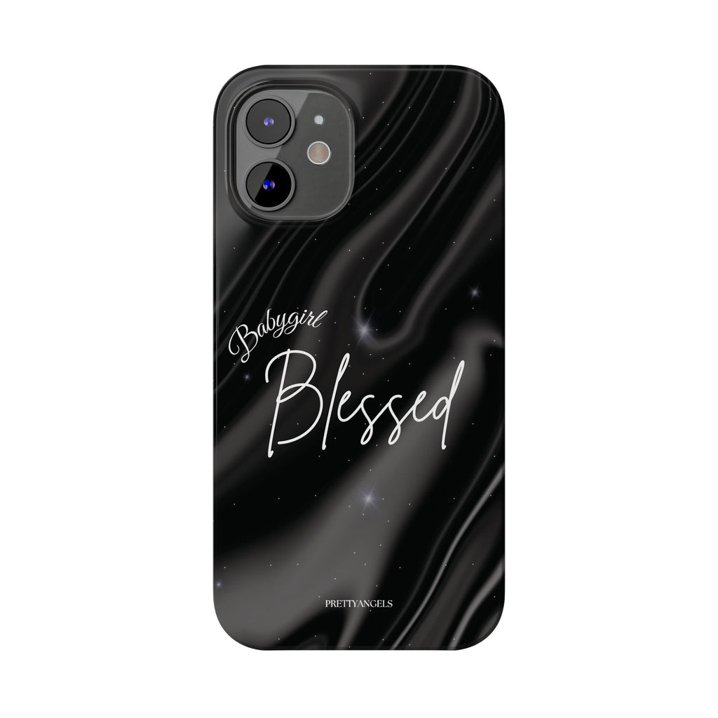 Blessed Babygirl Black Luxe Phone Case - Slim Lightweight & Protective for Rich Feminine Aesthetic Girls