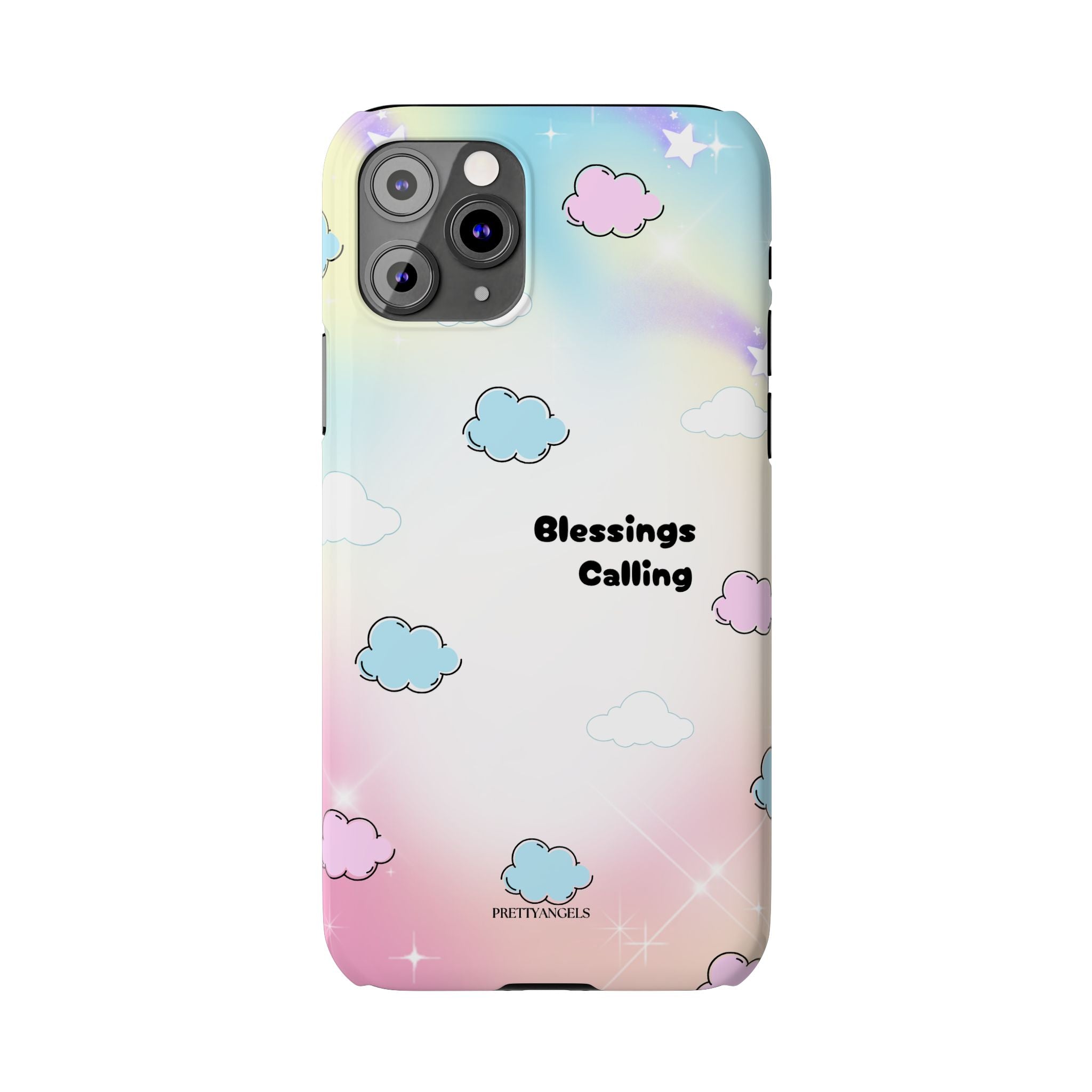 ‘Blessings Calling' Phone Case – Slim Lightweight Ombré Cover with Magical Pastel Clouds for Girly Girls & Faith-Filled Baddies - Cute Cloud Aesthetic, Phone Accessories, Gift for Friends, Pastel Theme Vibes, Cozy Magical Vibes