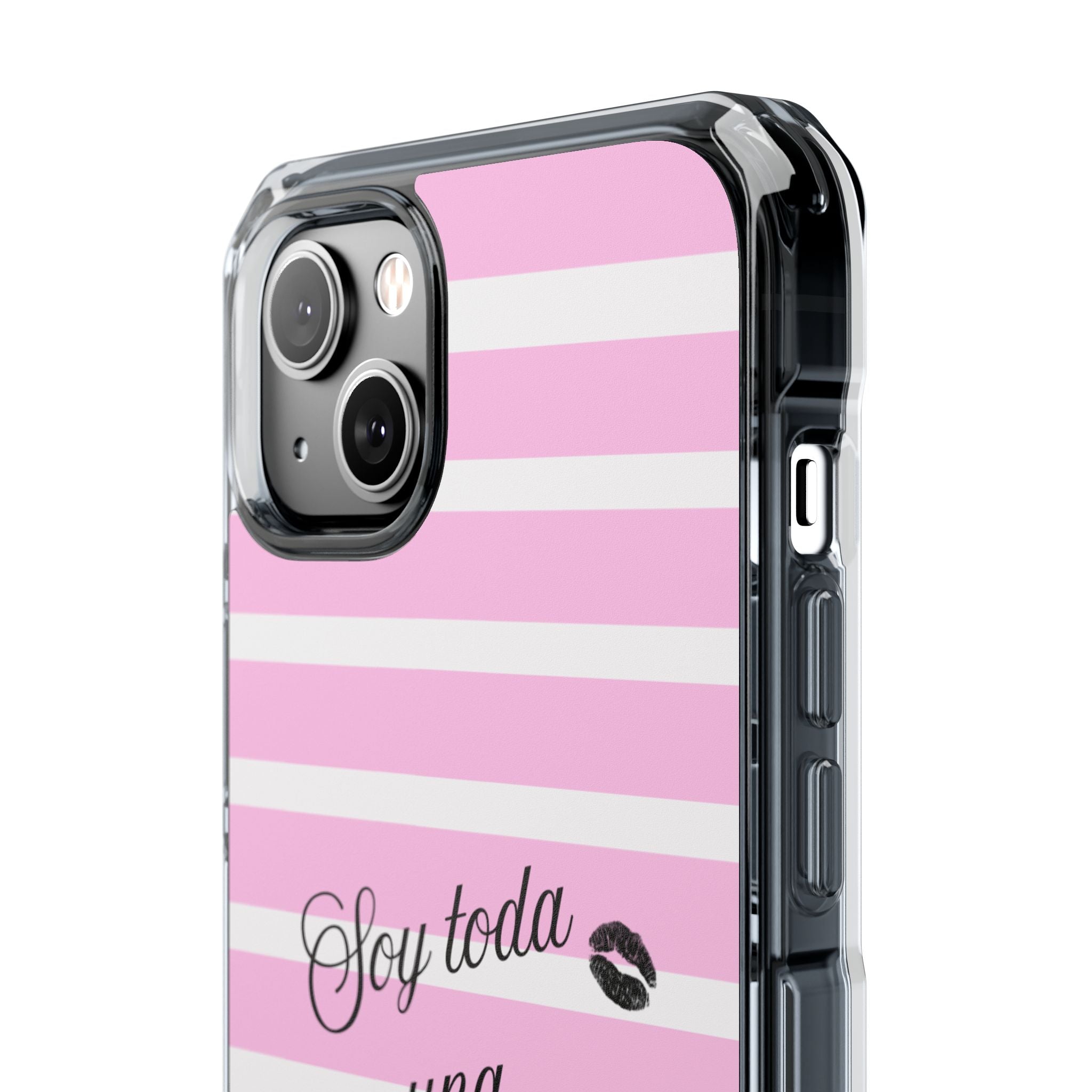 “Soy Toda Una Mamacita” MagSafe Clear Phone Case - Pink & White Striped | Latina Baddie Magnetic Impact Cover