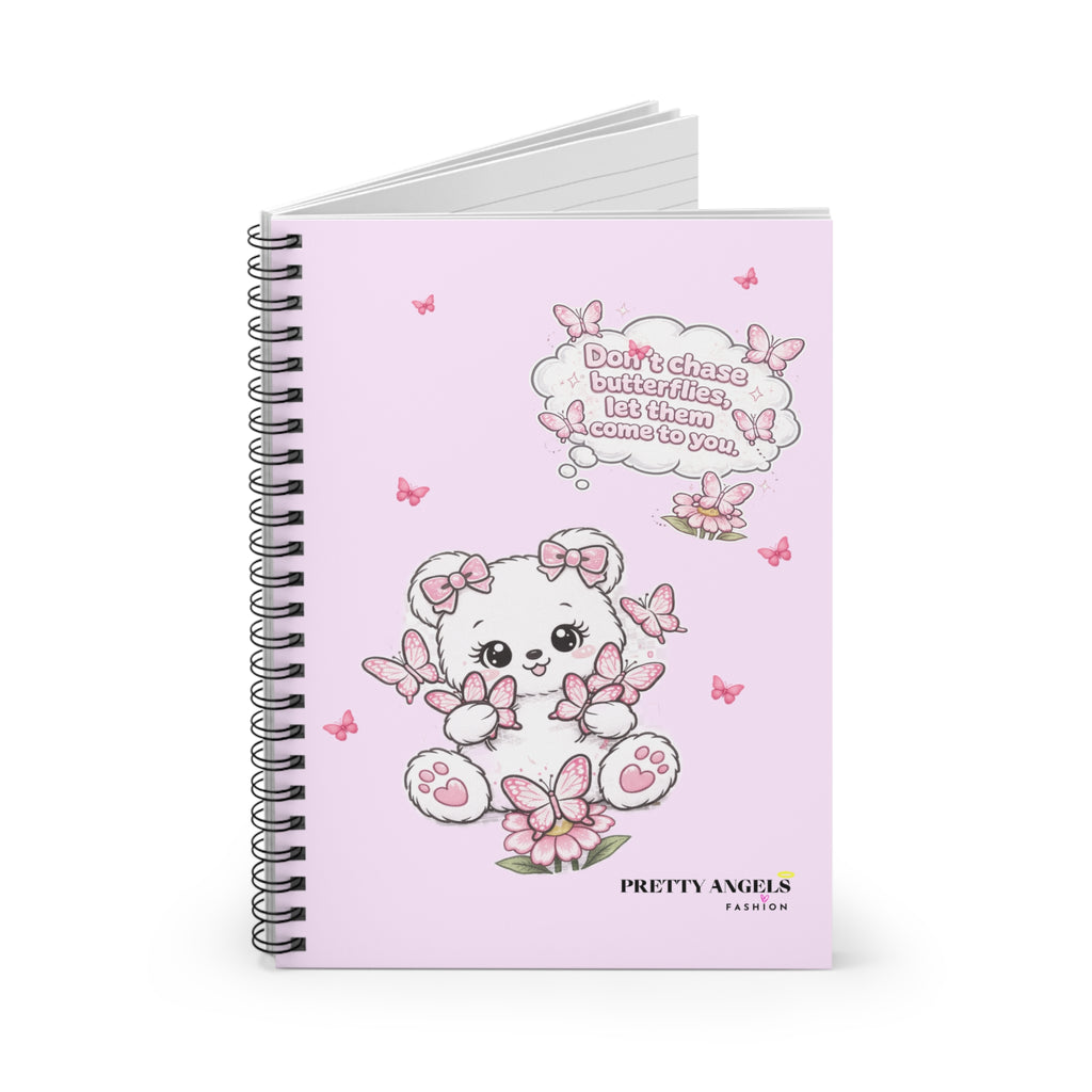 Kawaii Pink Bunny Notebook — “Don’t Chase Butterflies, Let Them Come to You” Spiral Journal
