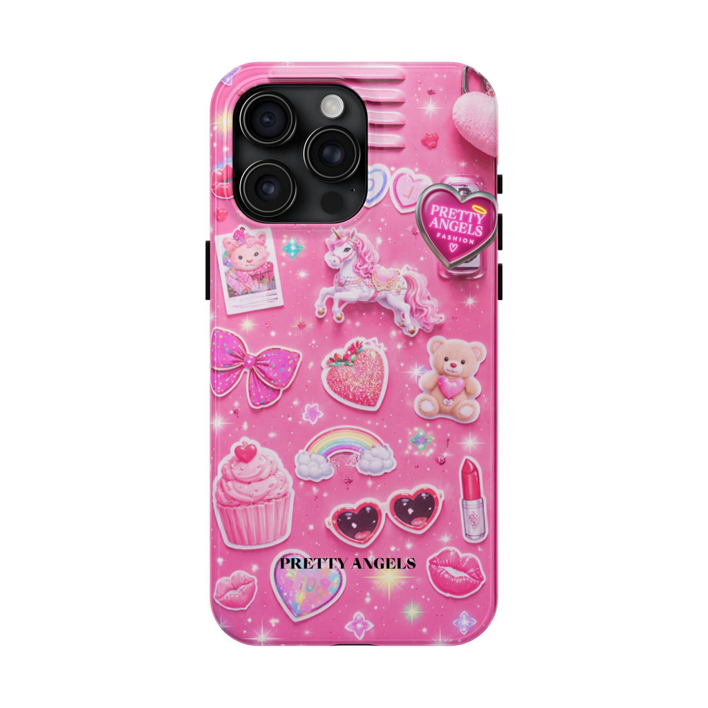Girly Pink Locker Nostalgia with Hearts & Teddy Bear Tough Phone Case