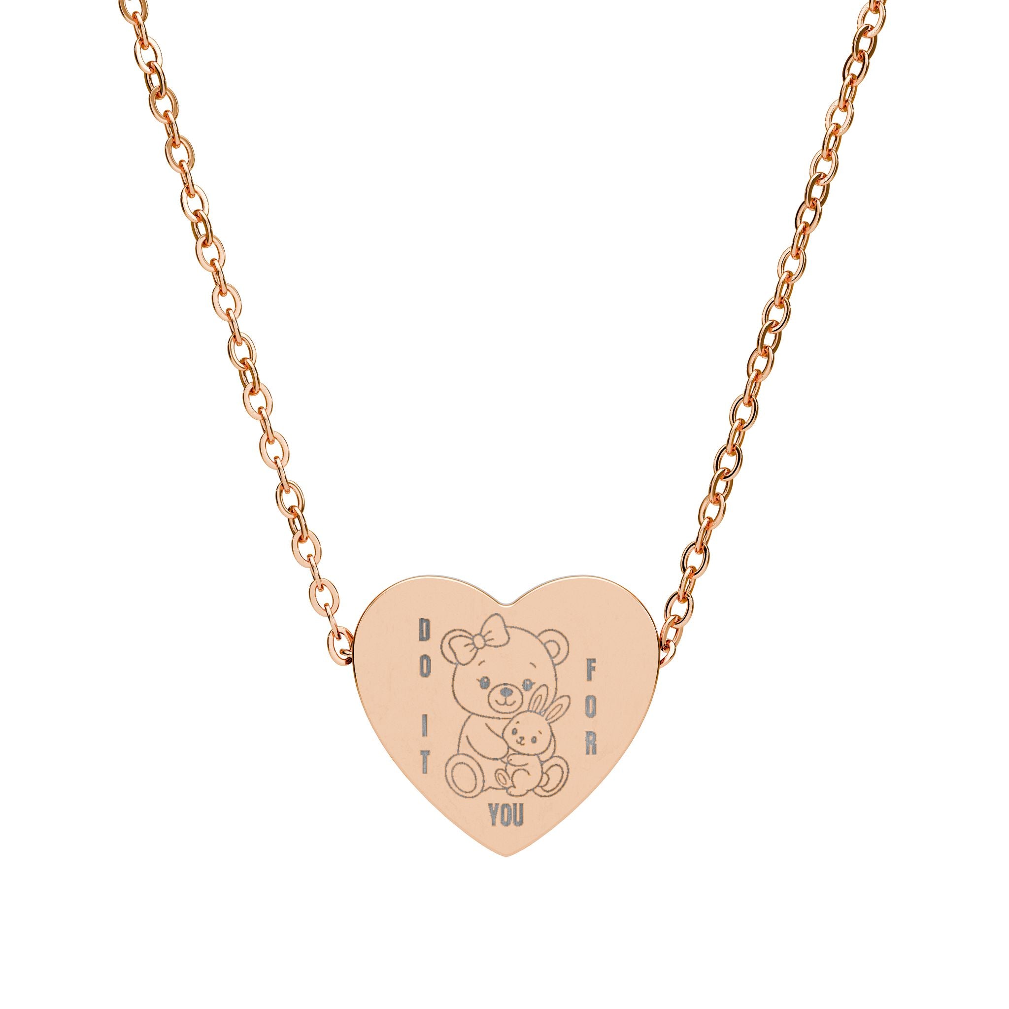 Do It For You Heart Necklace – Cute Teddy Bear & Bunny Pendant | Inner Child Healing Jewelry for Girls | Rose Gold & Silver Dainty Necklace