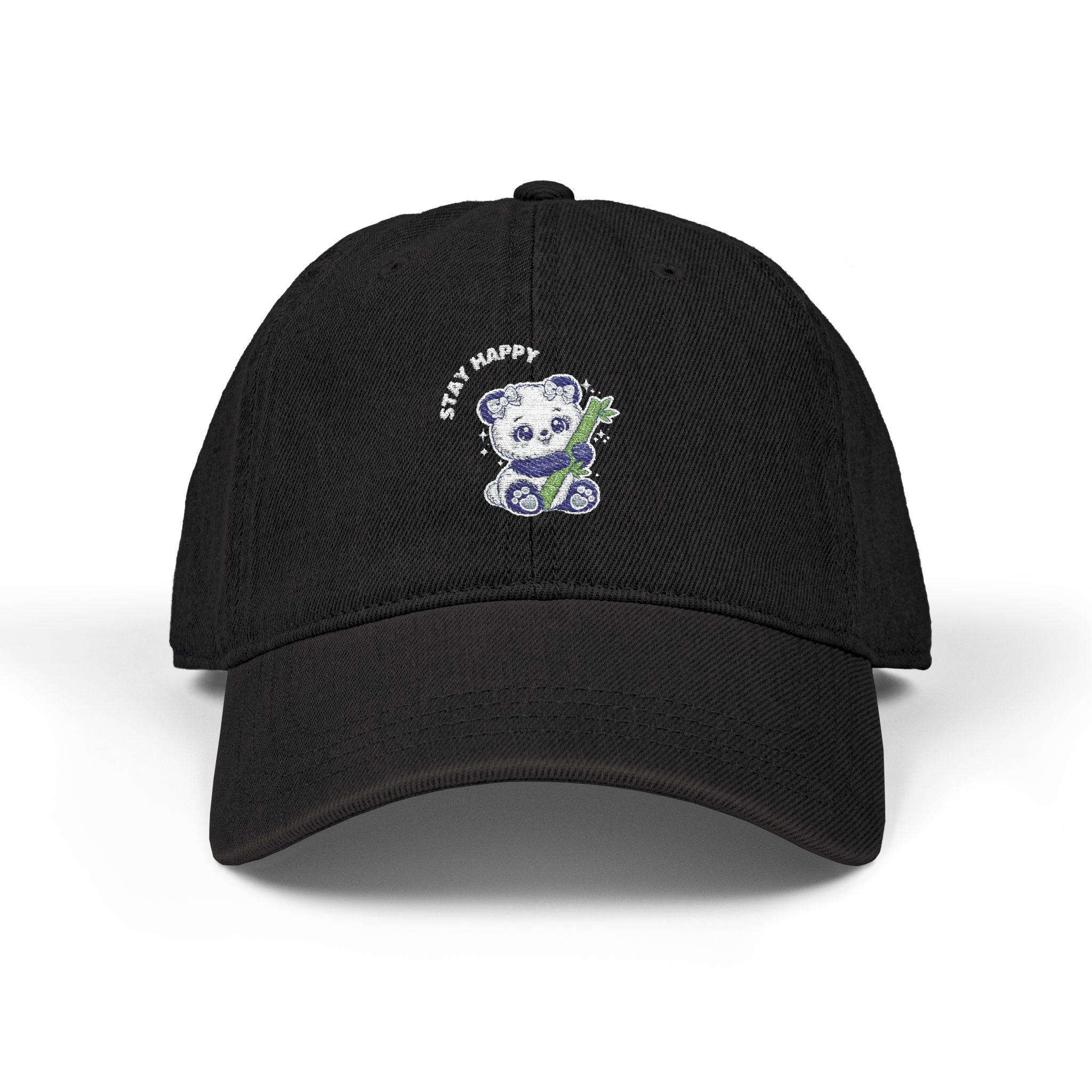 Embroidered 'Stay Happy' Teddy Denim Hat — Cute Casual Baseball Cap