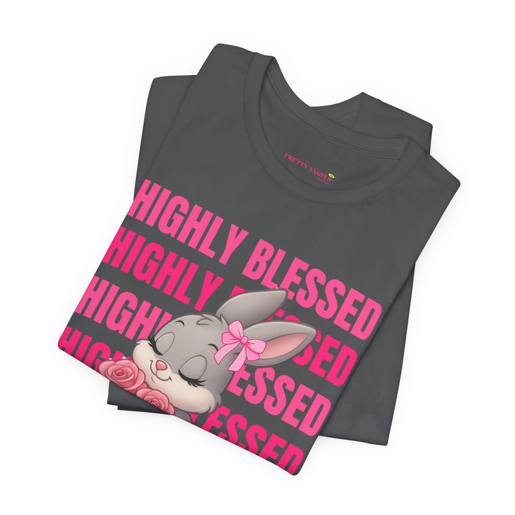 Highly Blessed Bunny T-Shirt – Cute Aesthetic Bunny Tee for Girls | Pink Roses Retro Graphic Shirt | Blessed Girly Tee | Soft Cotton DTF Print