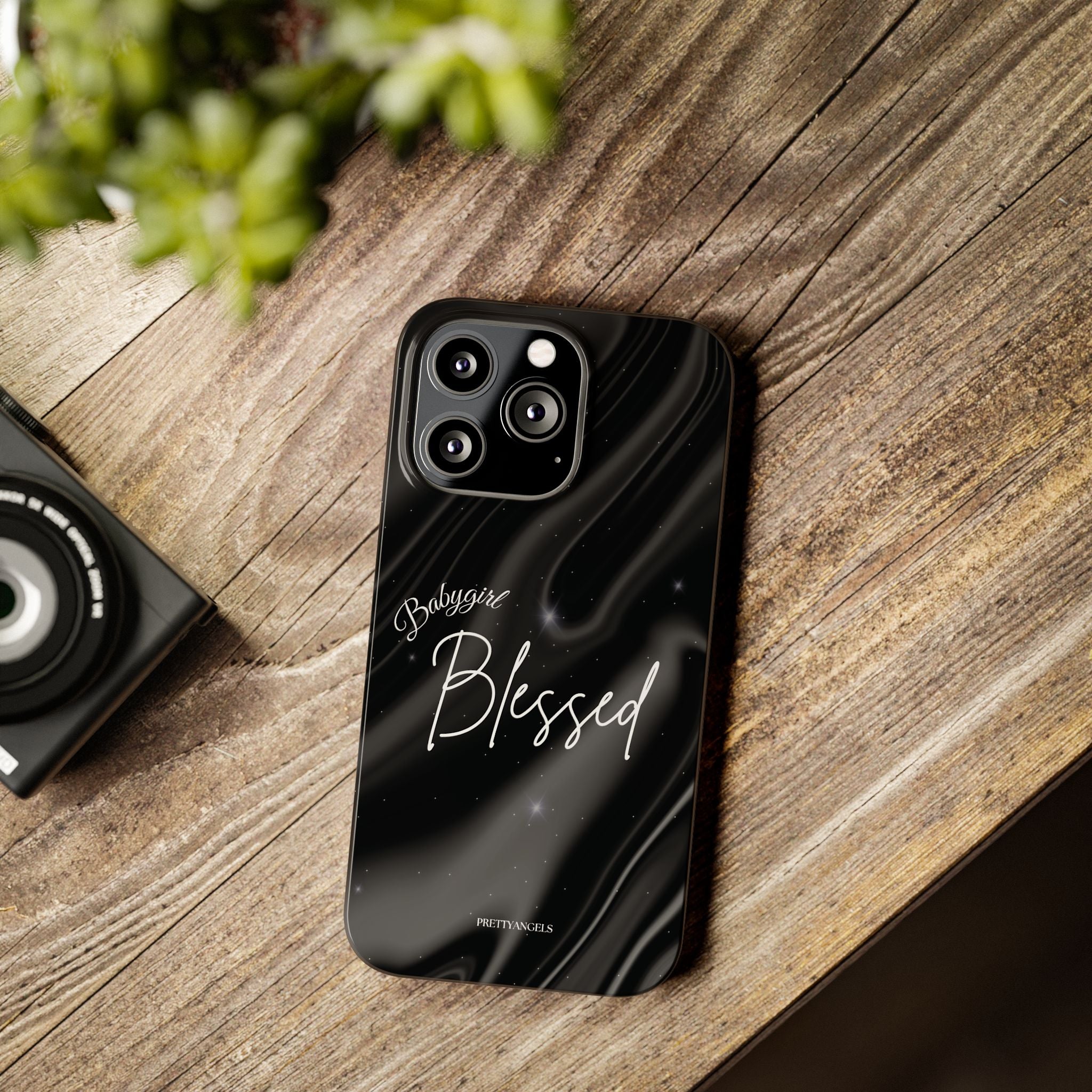 Blessed Babygirl Black Luxe Phone Case - Slim Lightweight & Protective for Rich Feminine Aesthetic Girls