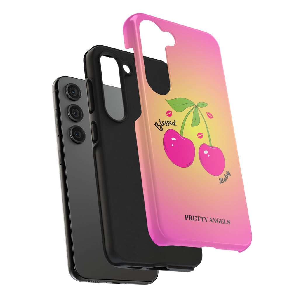 Blessed Baby Sunset Cherry Phone Case — Cute Hot Pink Cherry & Kisses