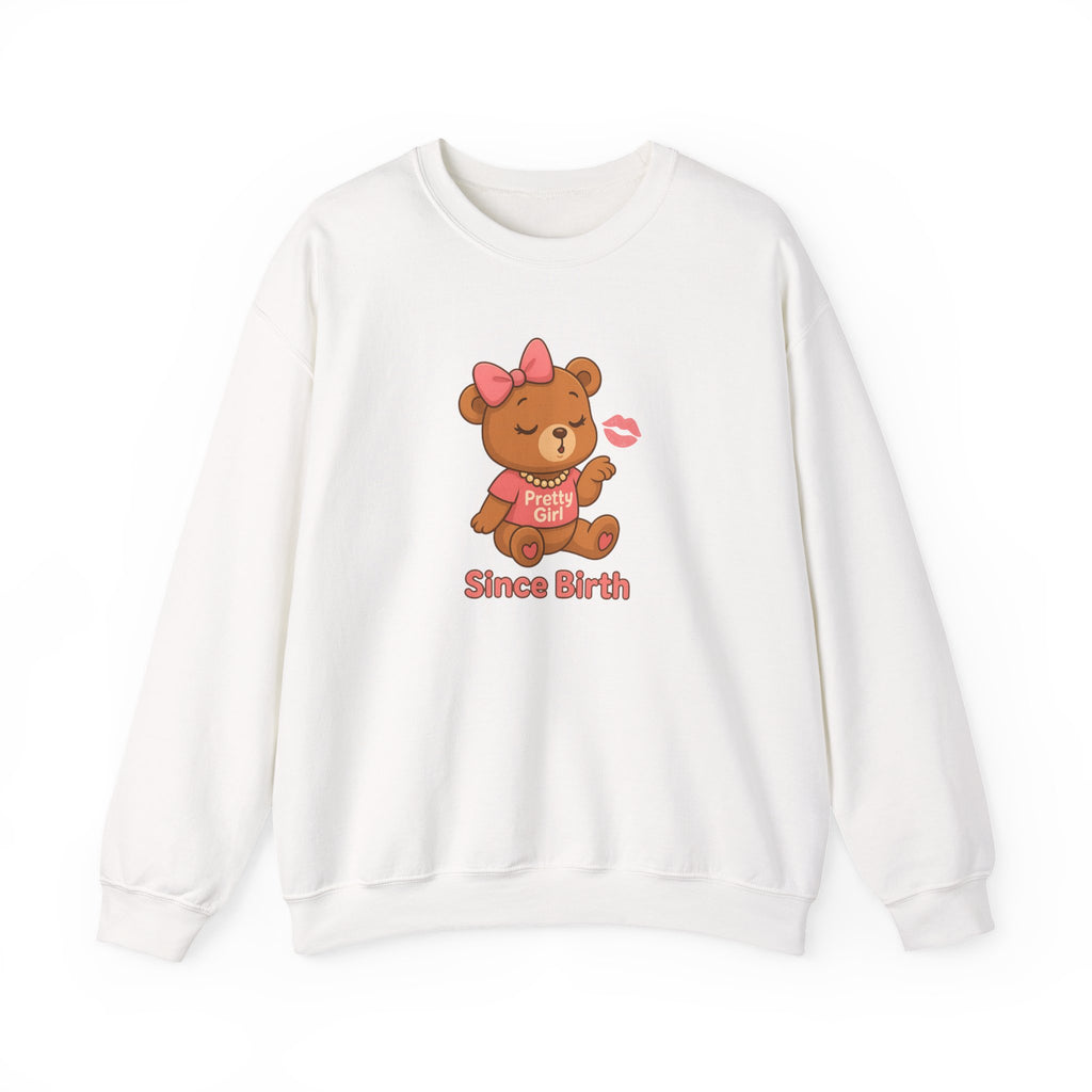 Pretty Girl Since Birth™ Teddy Kiss Sweatshirt – Luxe Unisex Cozy Graphic Sweater for Confident Girly Girls