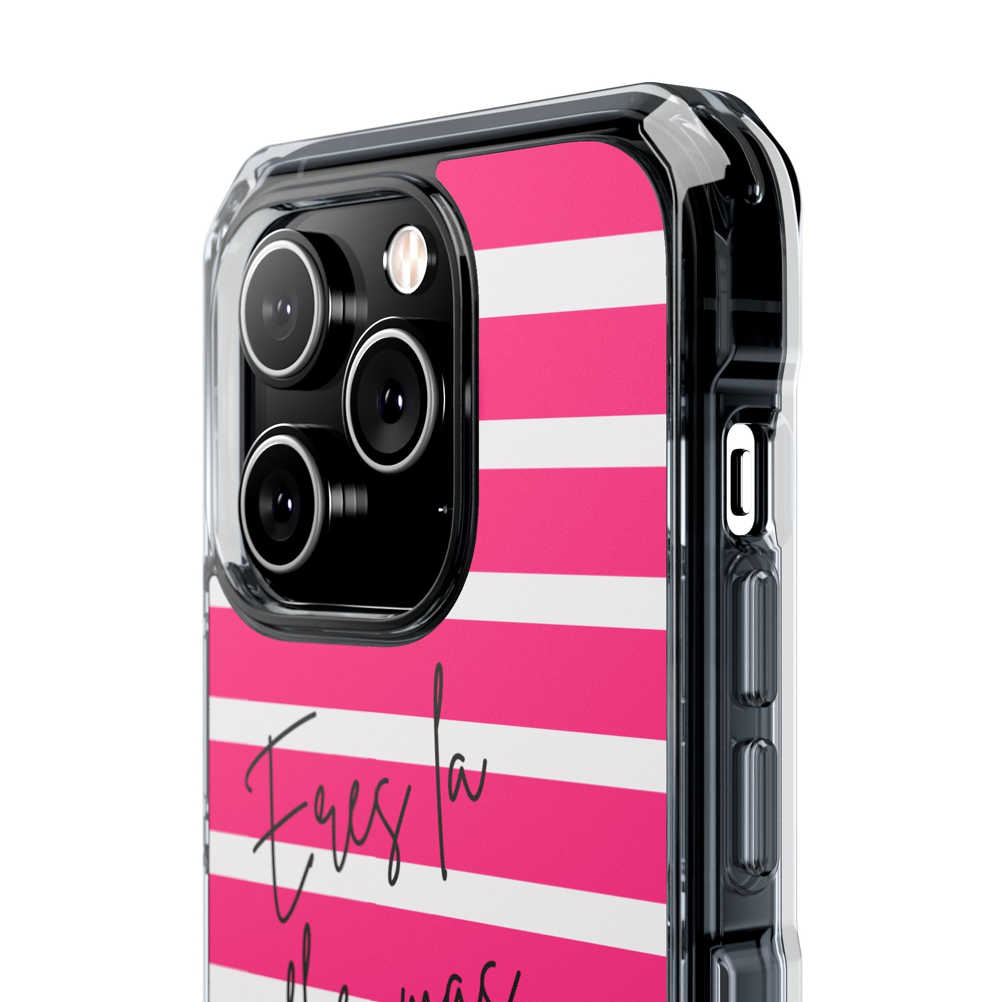 Hot Pink Stripped “Eres La Flor Mas Bonita” MagSafe Clear Phone Case - Barbie Baddie Aesthetic Impact Protection Cover
