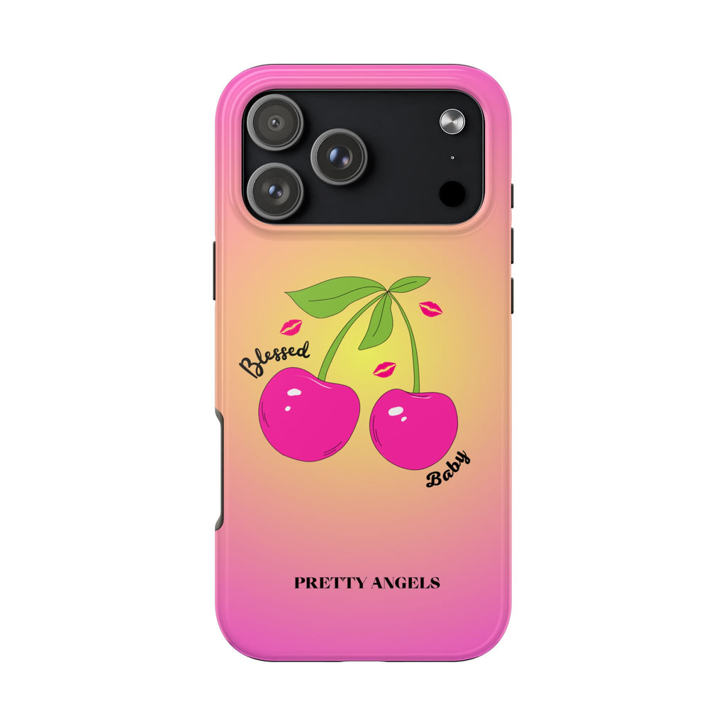 Blessed Baby Sunset Cherry Phone Case — Cute Hot Pink Cherry & Kisses