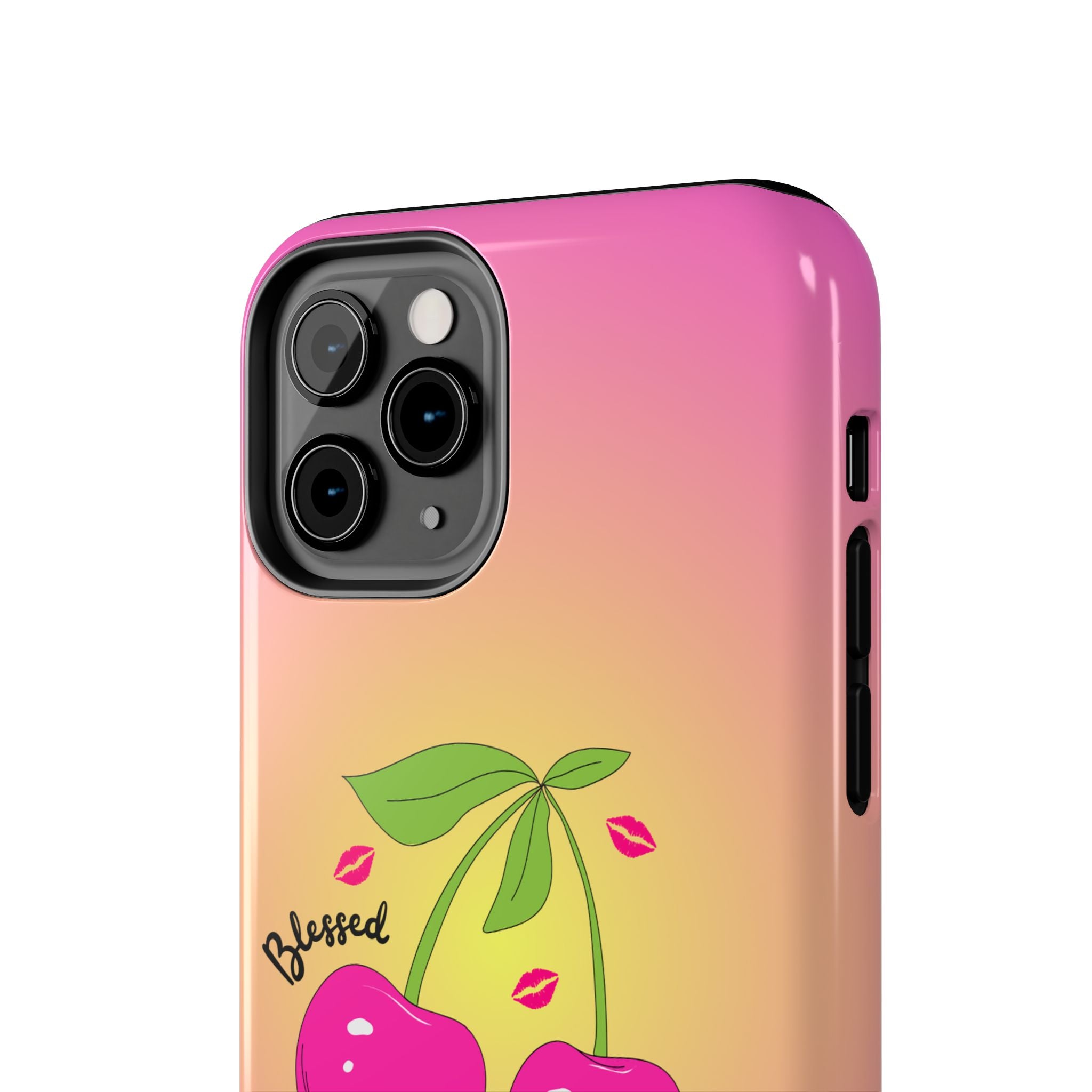 Blessed Baby Sunset Cherry Phone Case — Cute Hot Pink Cherry & Kisses
