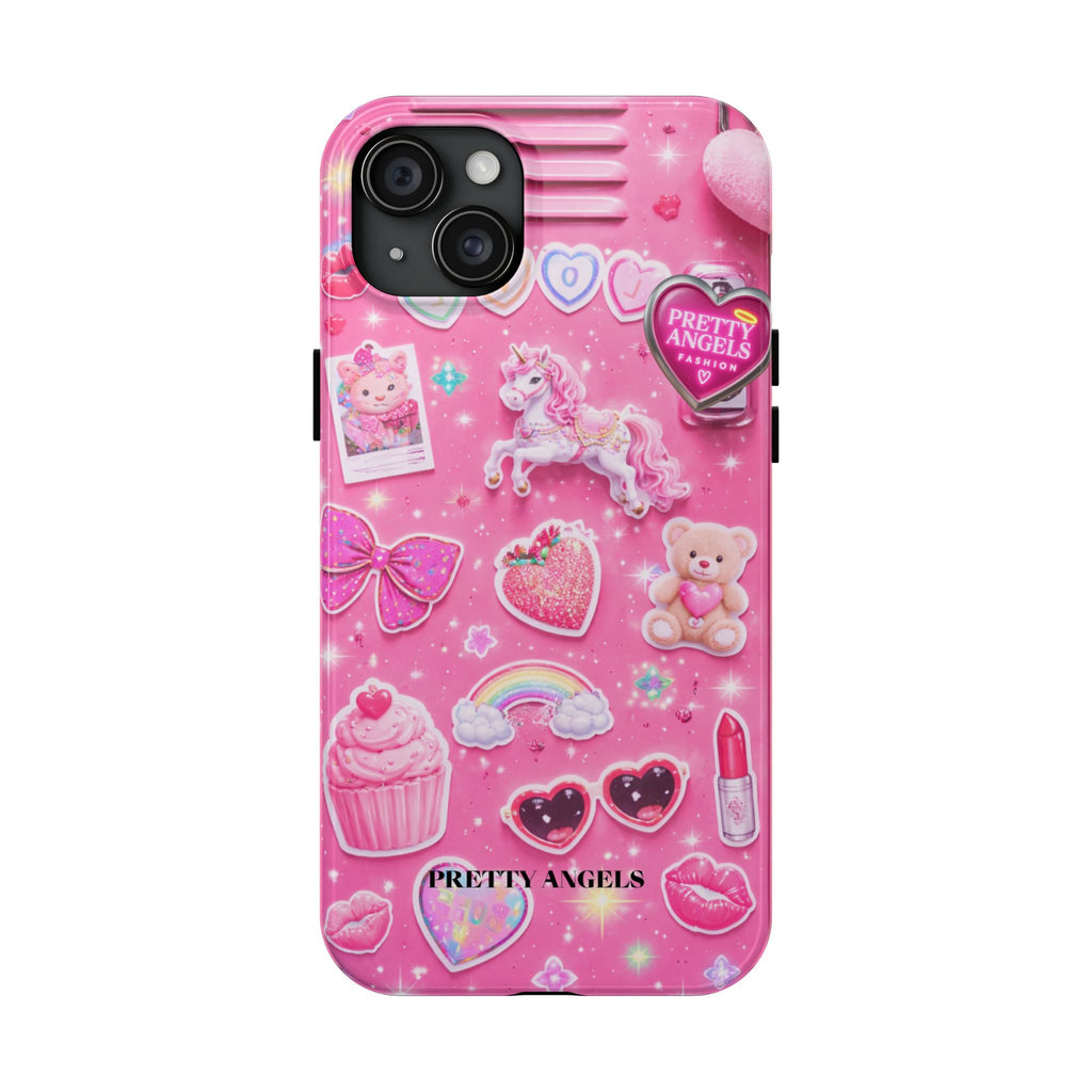 Girly Pink Locker Nostalgia with Hearts & Teddy Bear Tough Phone Case