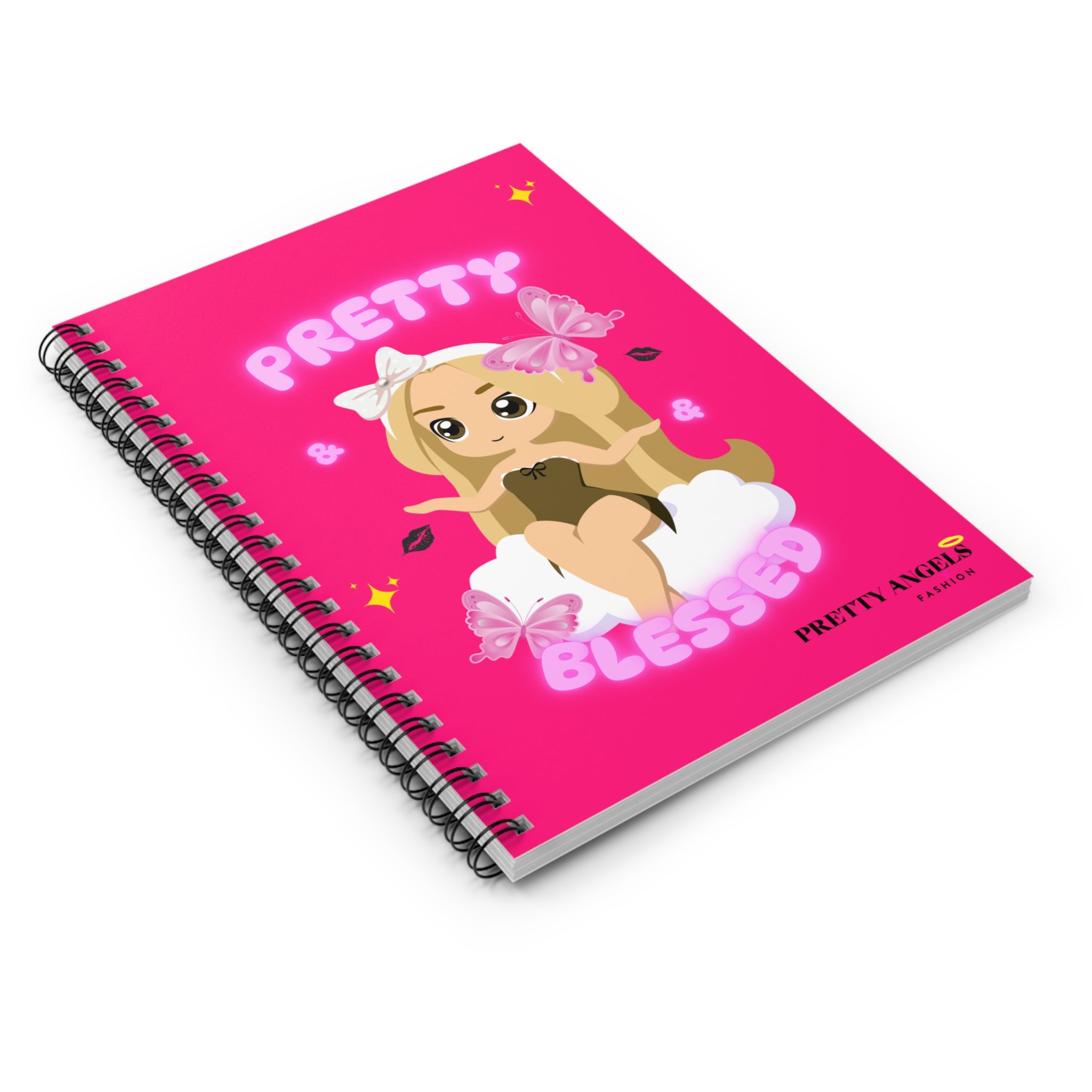 “Hot Pink Kawaii Notebook – Pretty & Blessed Blonde Doll Journal with Clouds, Butterflies & Kiss Prints | Lisa Frank Inspired Aesthetic Spiral Notebook (6x8, 118 Pages)”