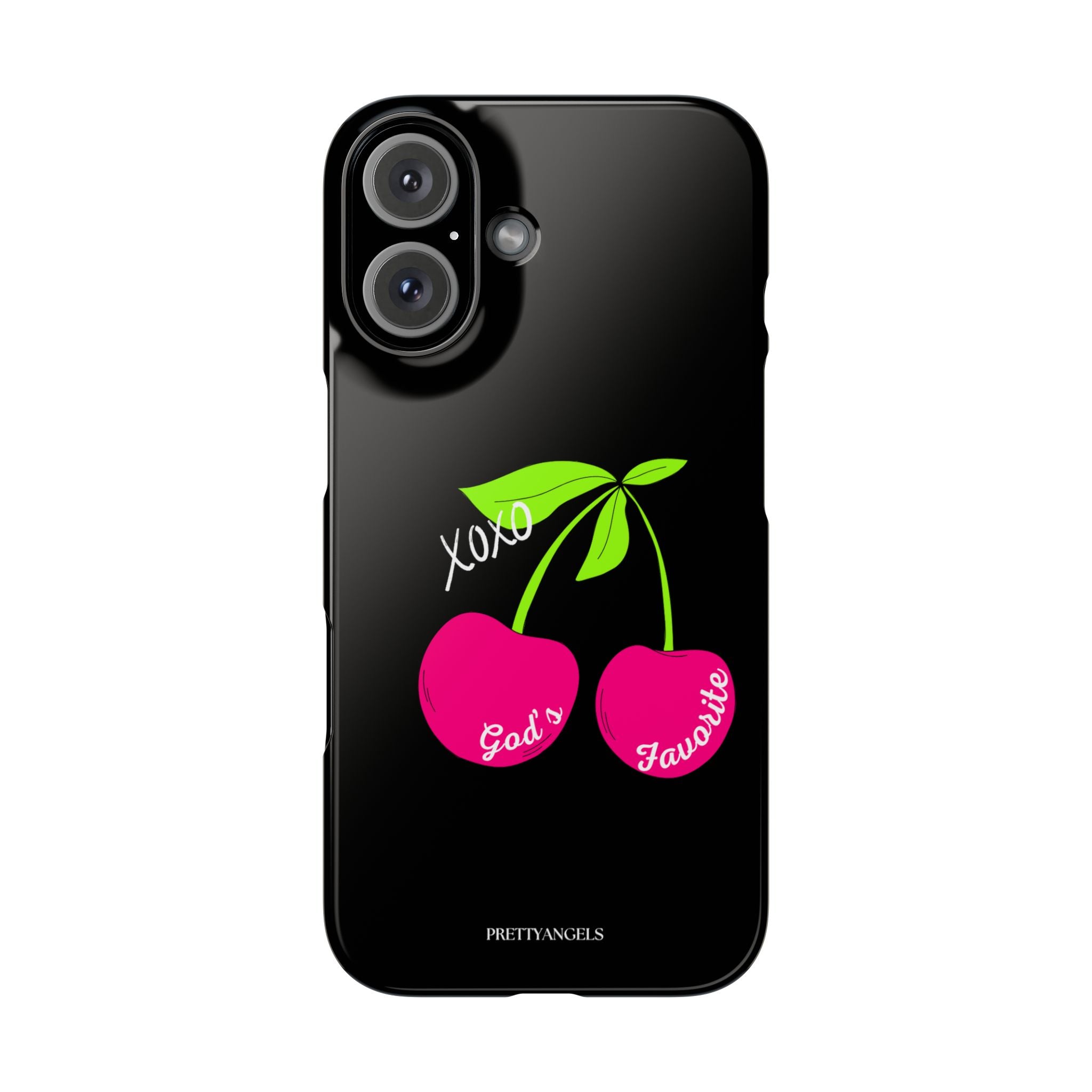 “God’s Favorite Black Slim Phone Case - Lightweight Protective Cover with Hot Pink Cherries for Rich Blessed Baddies”