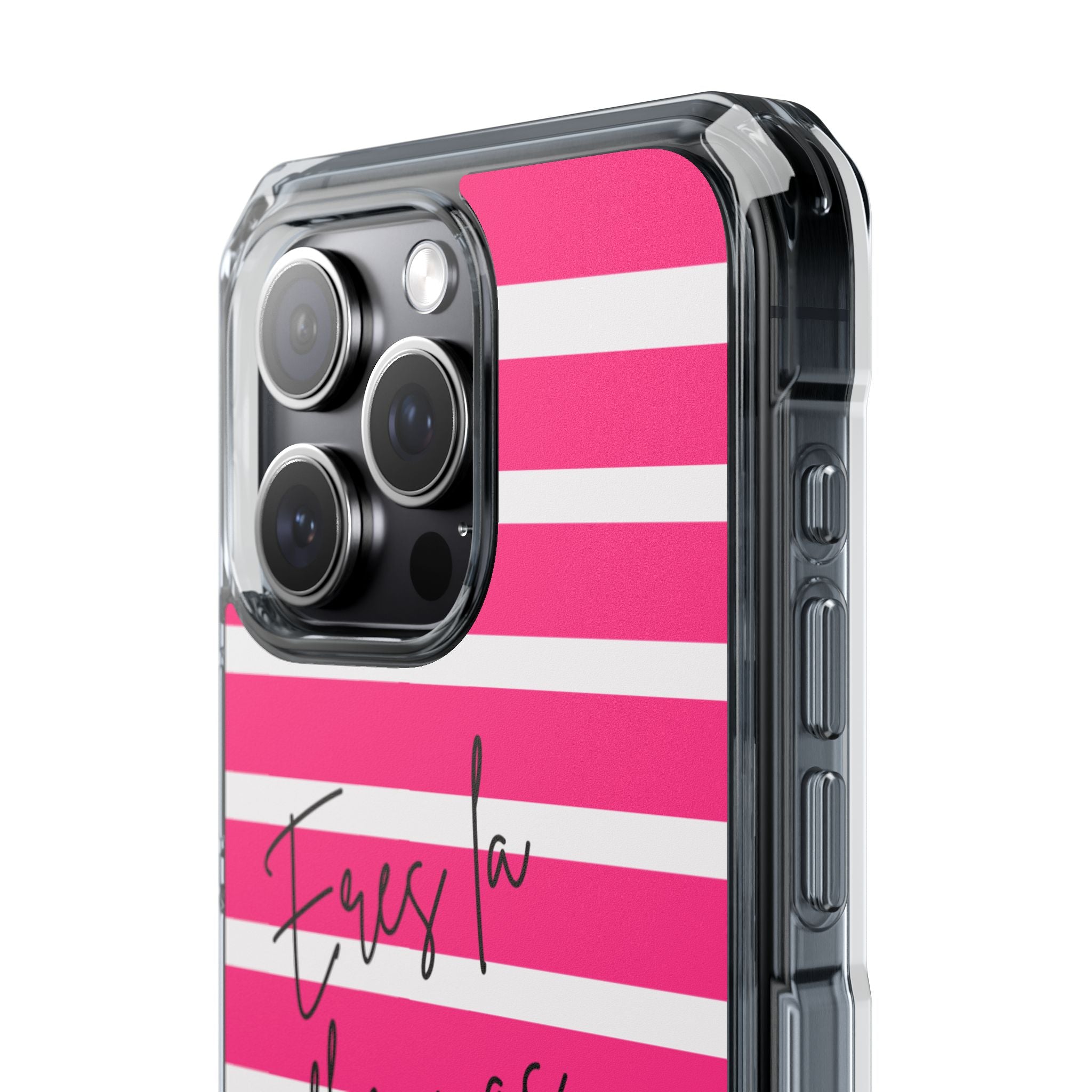 Hot Pink Stripped “Eres La Flor Mas Bonita” MagSafe Clear Phone Case - Barbie Baddie Aesthetic Impact Protection Cover