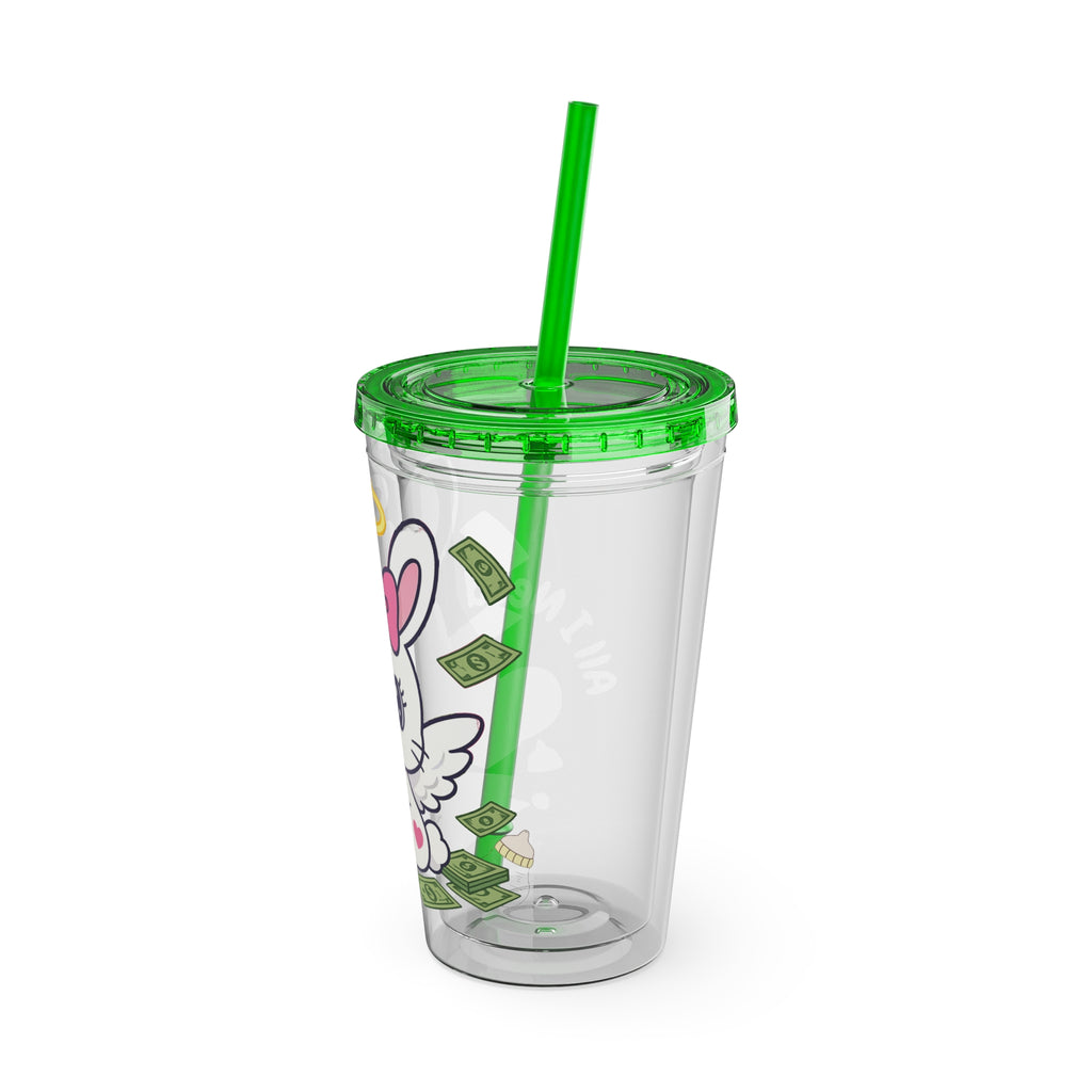 “All I Need” 16oz Acrylic Tumbler - Clear Cup with Pink Angel Bunny, Baby Bottles & Money | Cute Girly Cup for Soft Spoiled Baddies