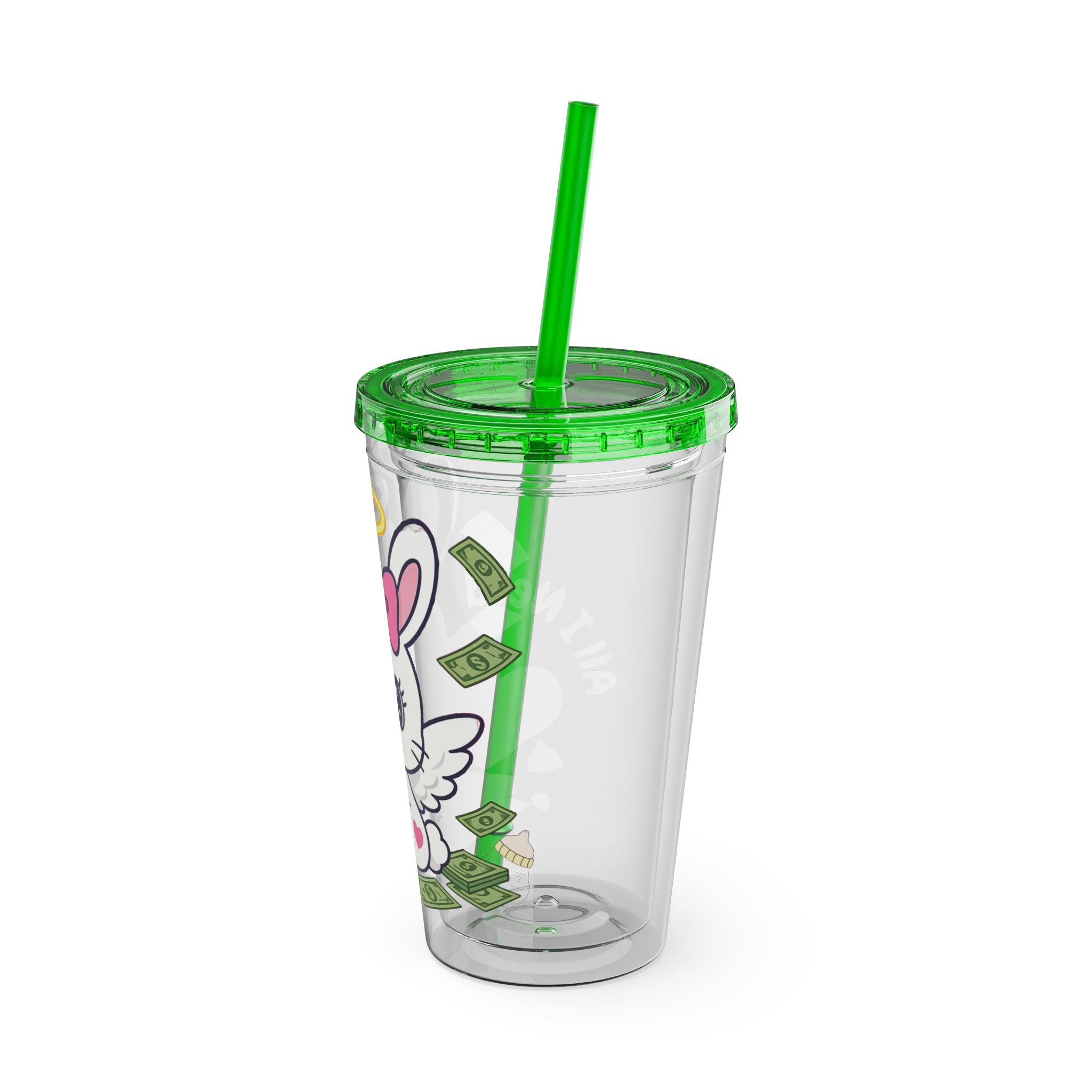 “All I Need” 16oz Acrylic Tumbler - Clear Cup with Pink Angel Bunny, Baby Bottles & Money | Cute Girly Cup for Soft Spoiled Baddies