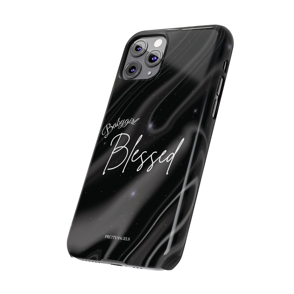 Blessed Babygirl Black Luxe Phone Case - Slim Lightweight & Protective for Rich Feminine Aesthetic Girls