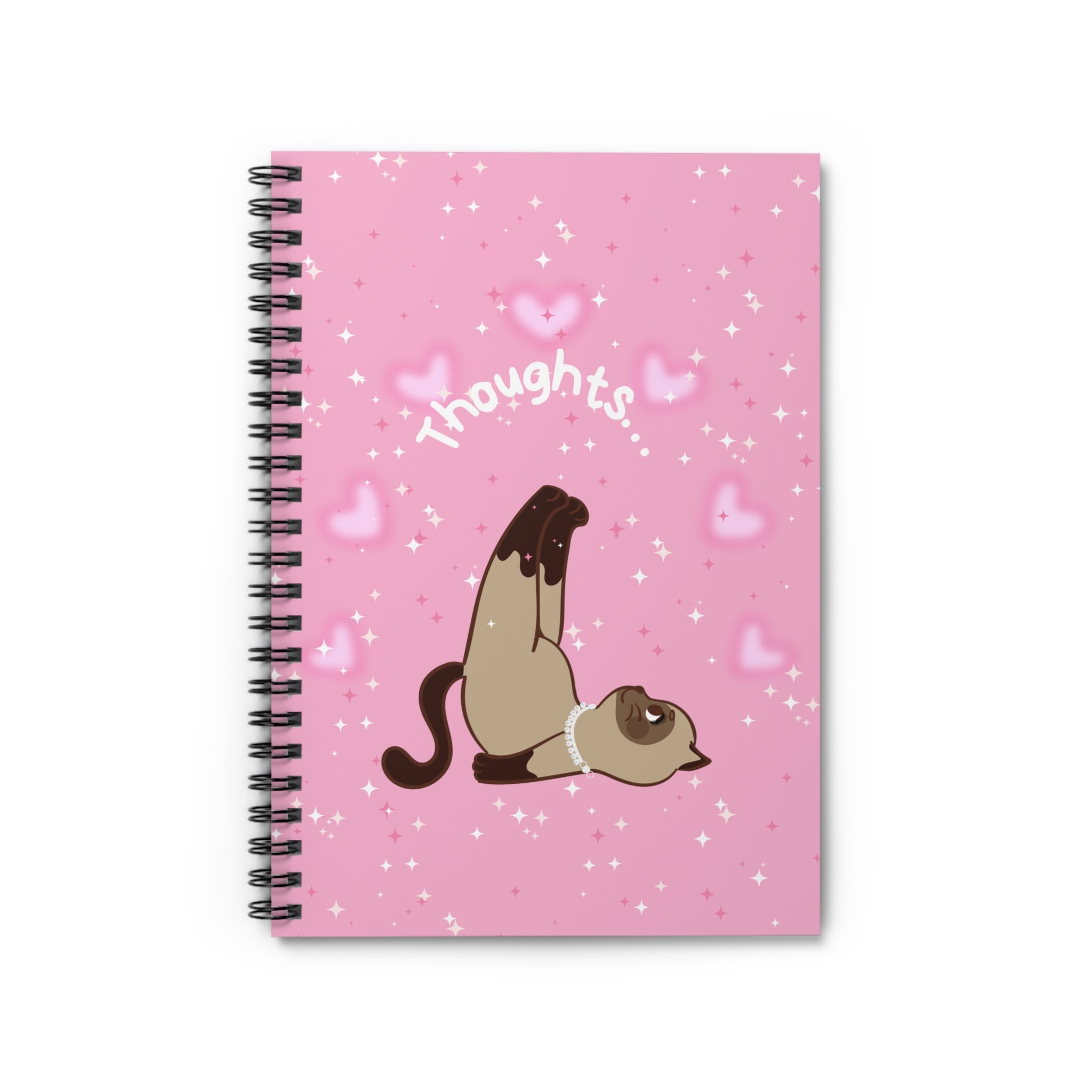 Cute Pink Cat Notebook – Kawaii Spiral Journal with Hearts & Sparkles | Aesthetic Stationery for Girls