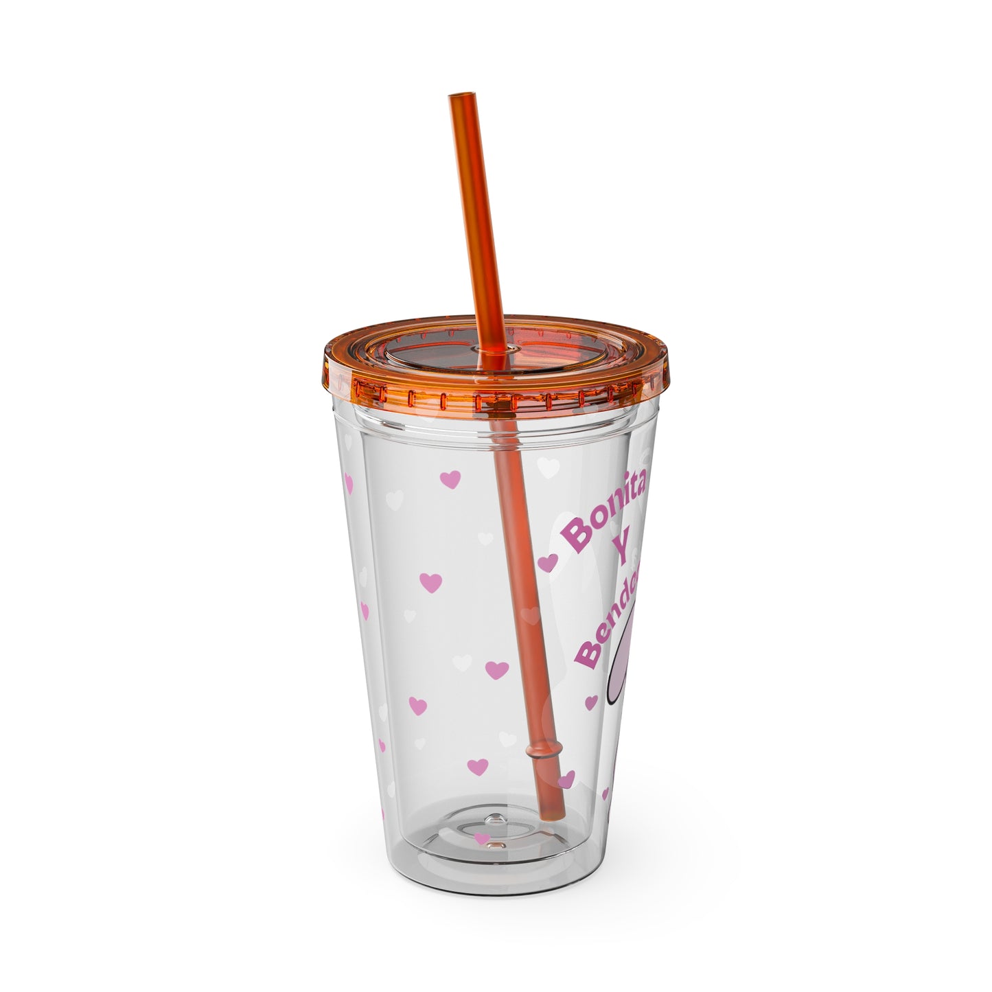 Bonita y Bendecida Pink Bunny Tumbler with Straw, 16oz